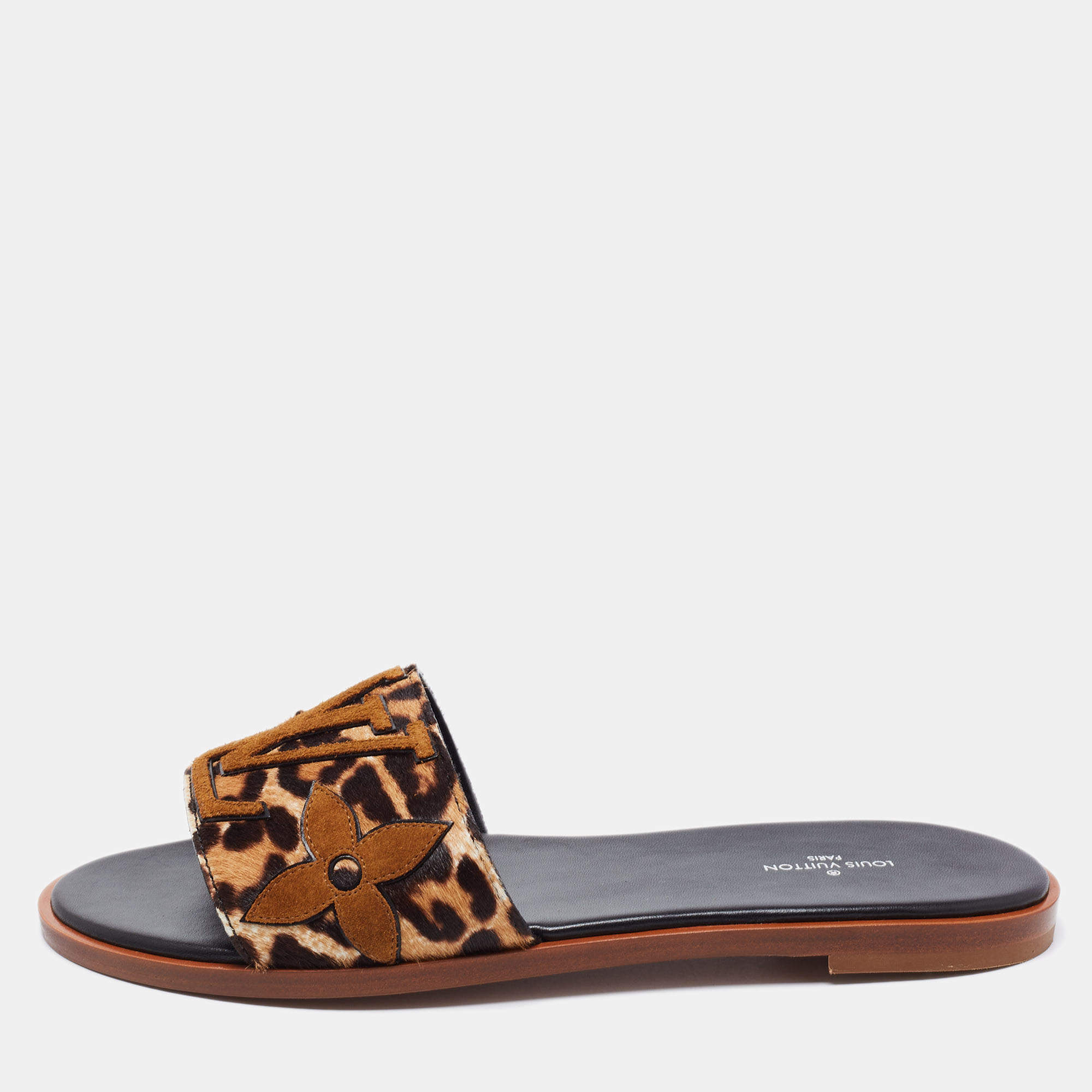 Louis Vuitton Leather Printed Slides - Brown Sandals, Shoes