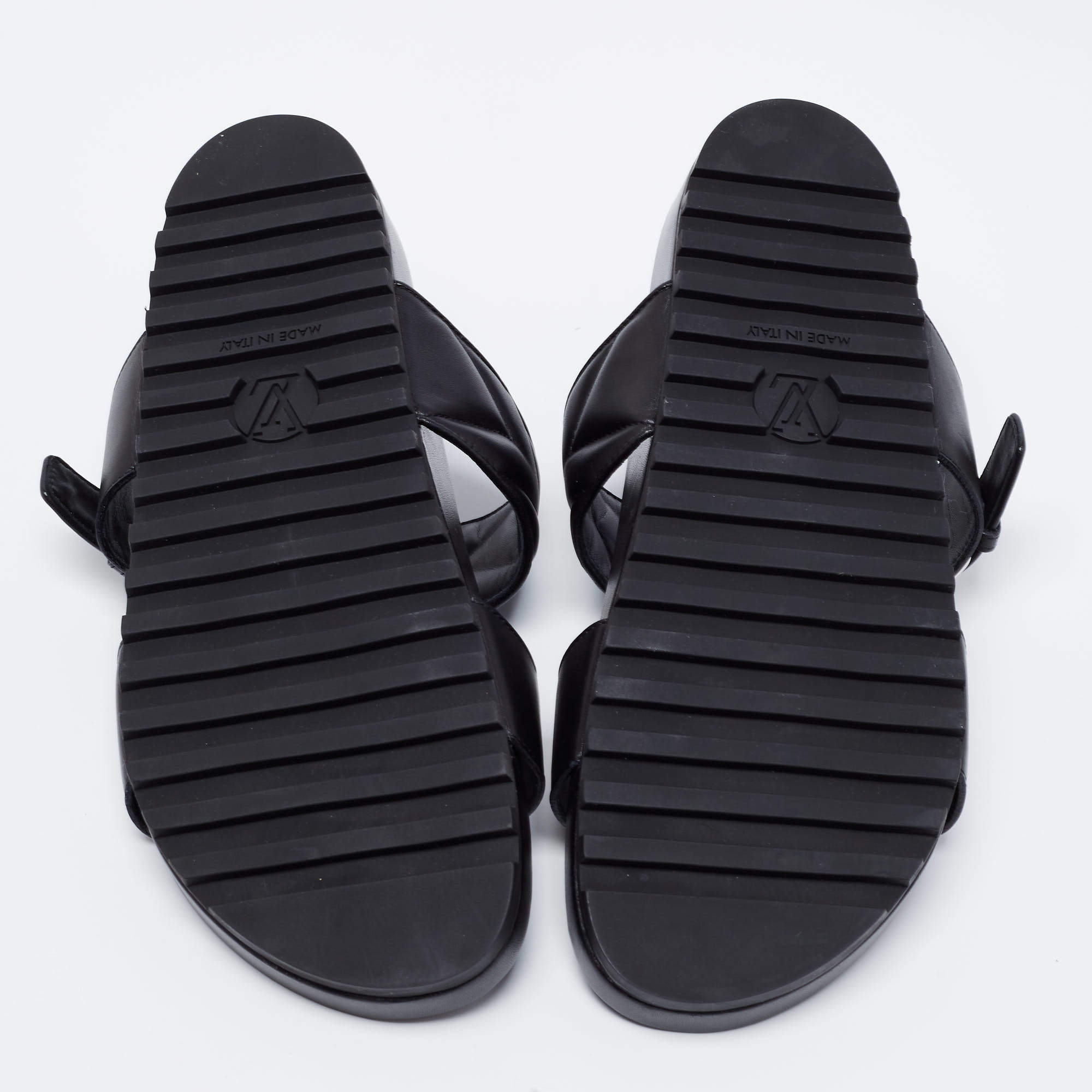 LOUIS VUITTON Calfskin New Wave Bom Dia Mule Sandals 35 Black