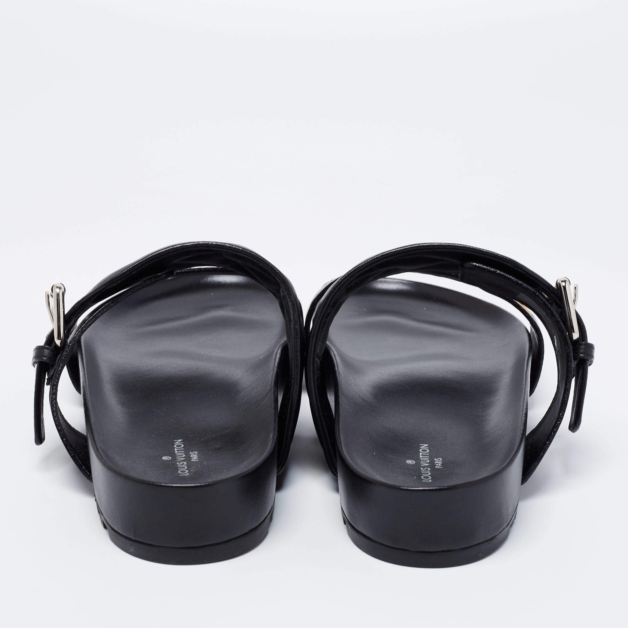 Pre-owned Louis Vuitton Black Leather Wave Bom Dia Mule Sandals Size 41