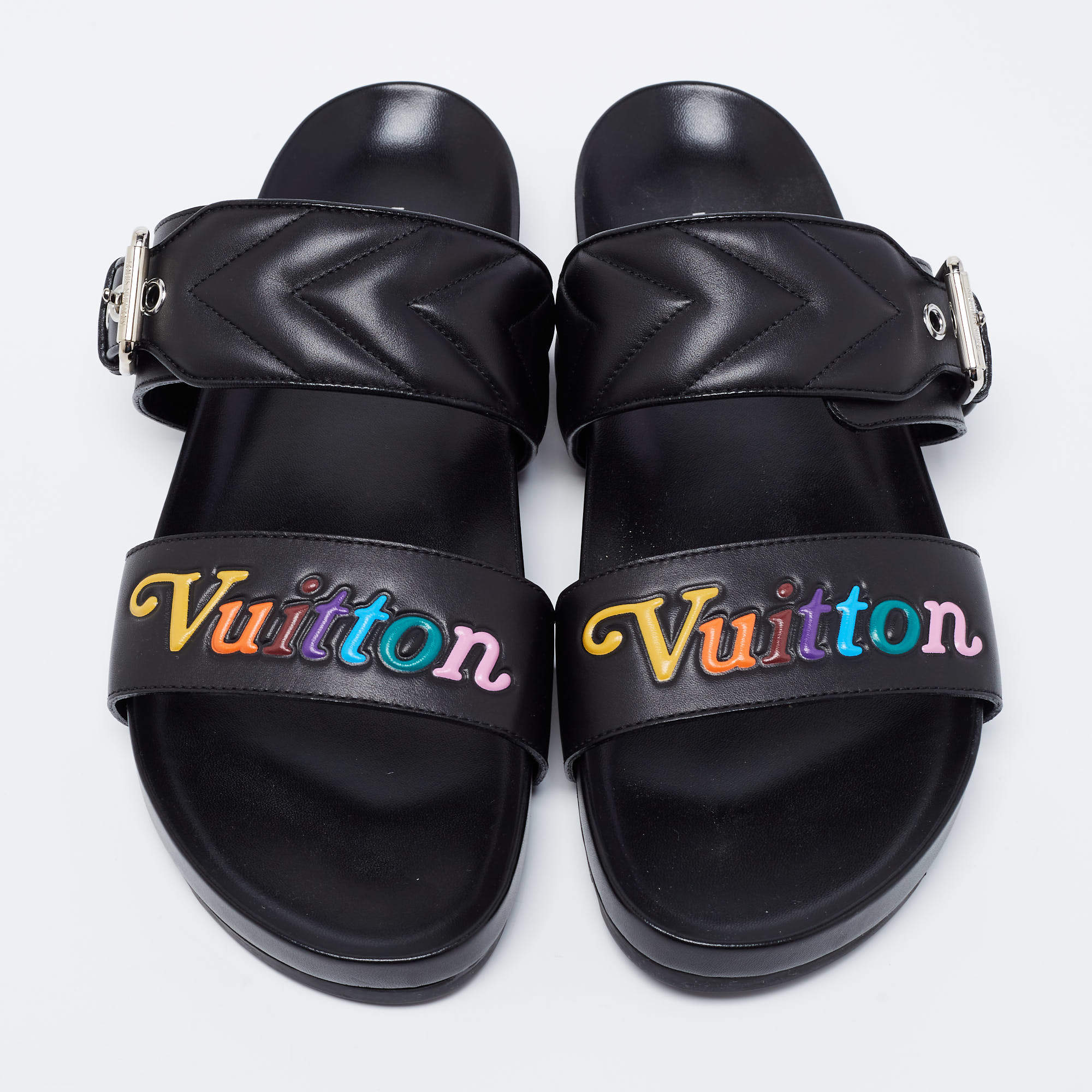 Louis Vuitton Black Leather Wave Bom Dia Mule Sandals Size 41