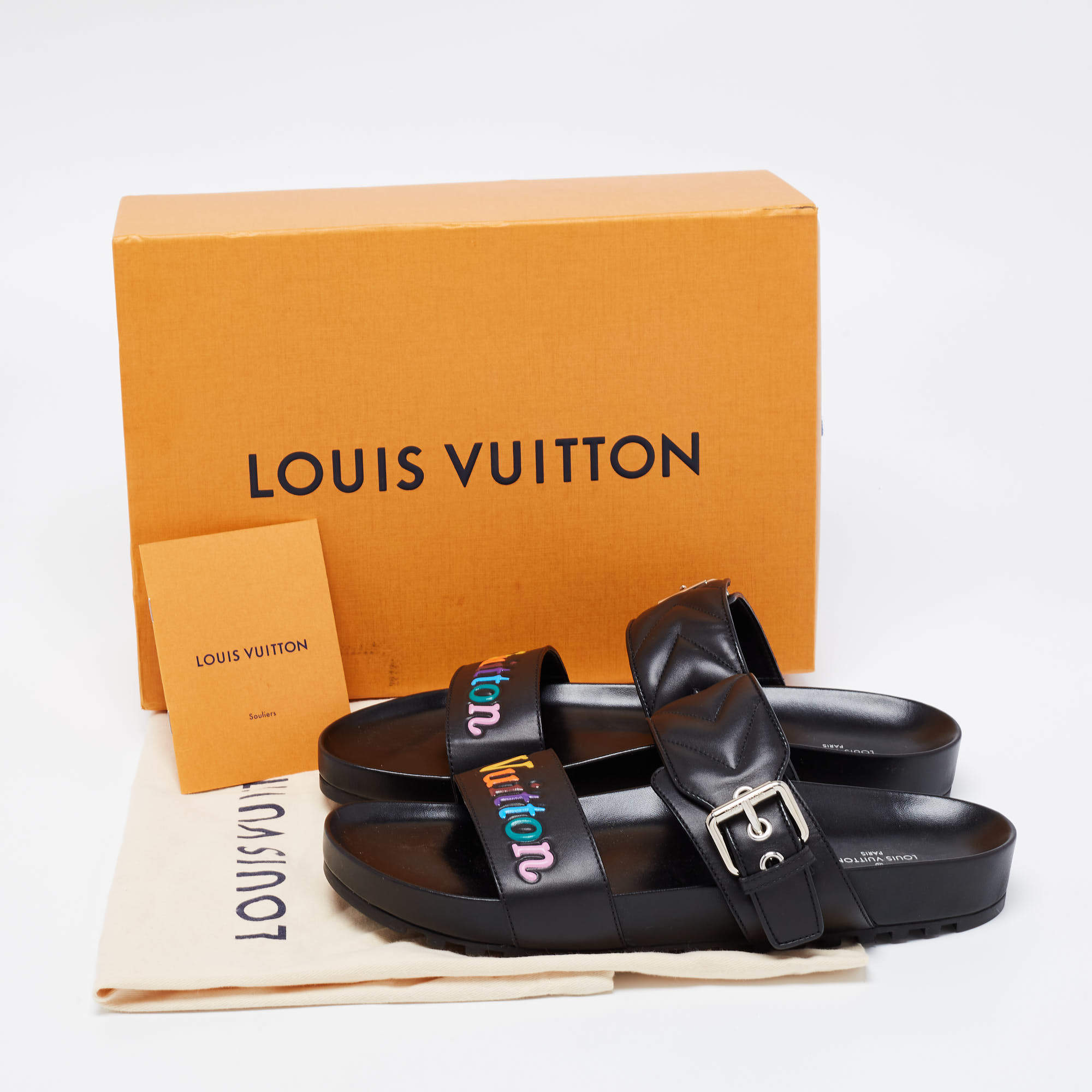 Louis Vuitton Bom Dia Mules Double Strap Sandals In Black - Praise To Heaven