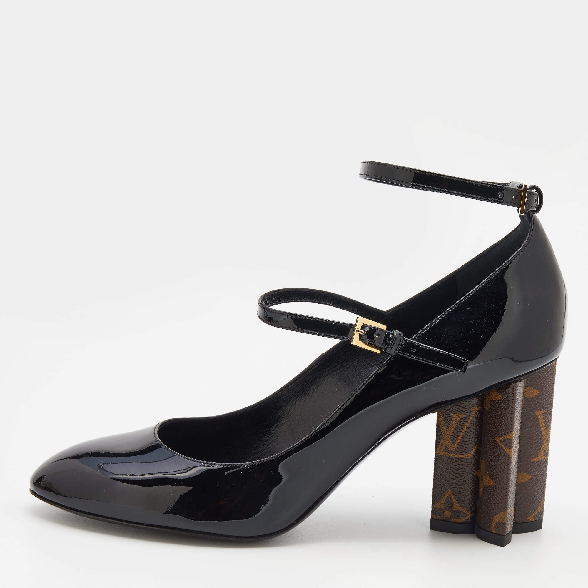 مملوكة مسبقًا Louis Vuitton Black Patent Leather Ankle Strap Block Heel Pumps Size 40