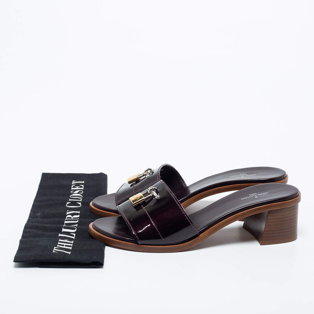 Louis Vuitton Burgundy Patent Leather Lock It Sandals Size 38.5 Louis  Vuitton