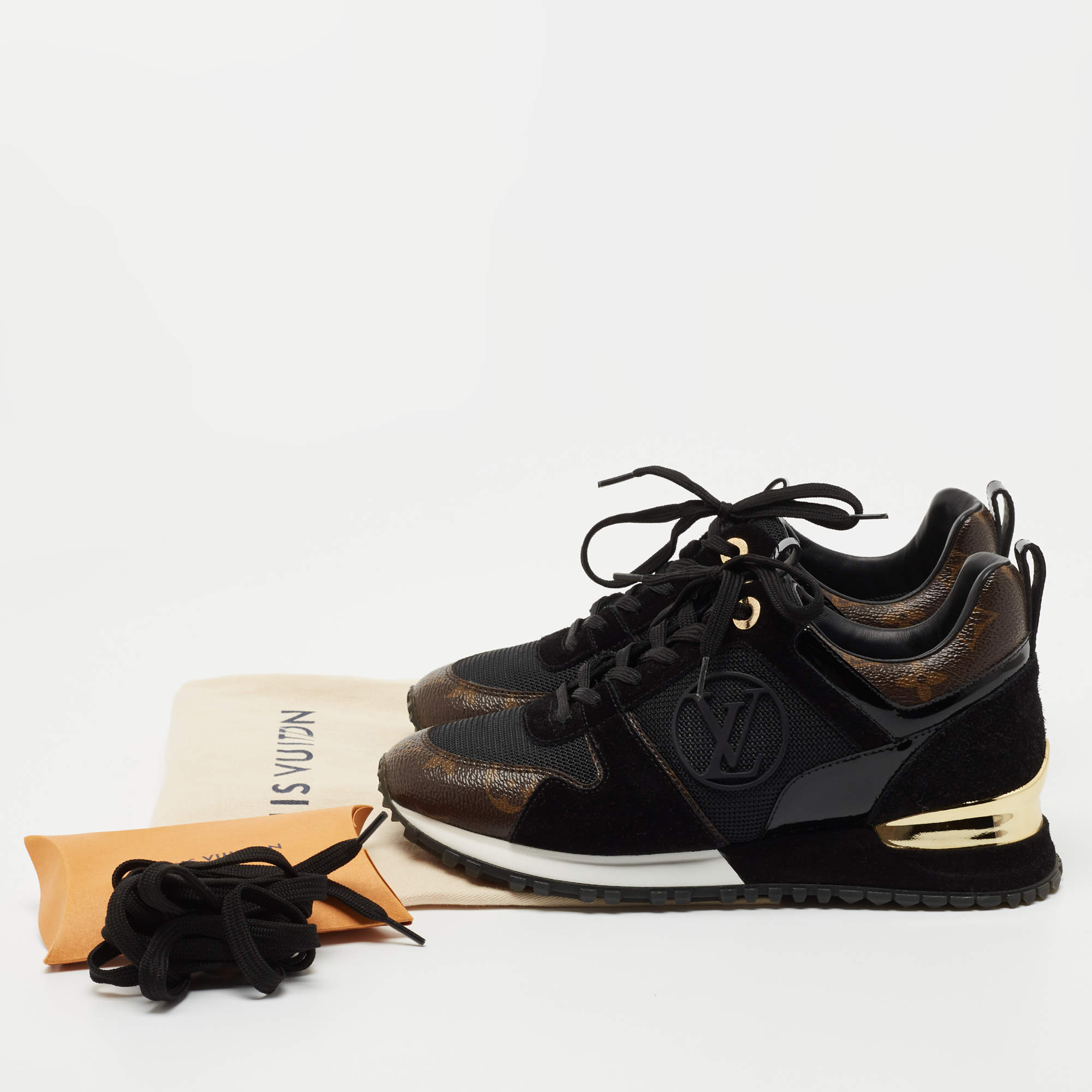 Louis Vuitton White/Brown Mesh And Monogram Canvas Run Away Sneakers Size  38 Louis Vuitton