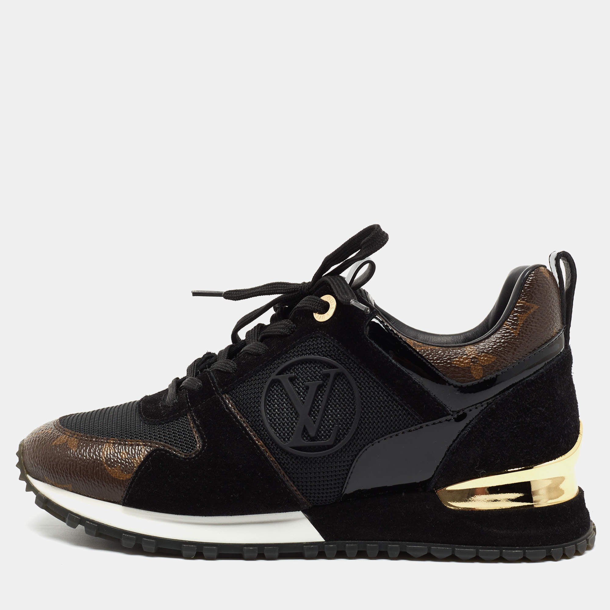 Louis Vuitton Black/Brown Mesh, Suede and Monogram Canvas Run Away Sneakers  Size 36 Louis Vuitton