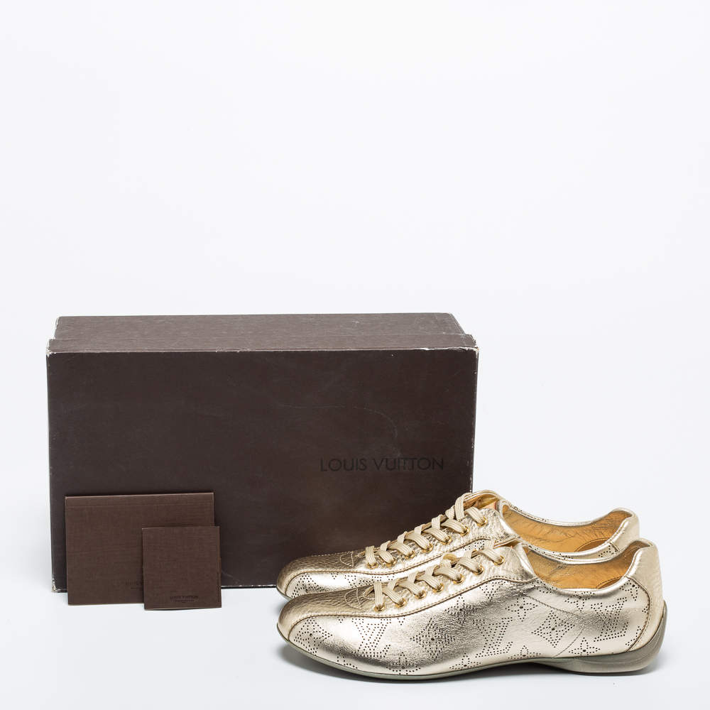 Louis Vuitton Gold Perforated Monogram Leather Low Top Sneakers Size 37.5 Louis  Vuitton