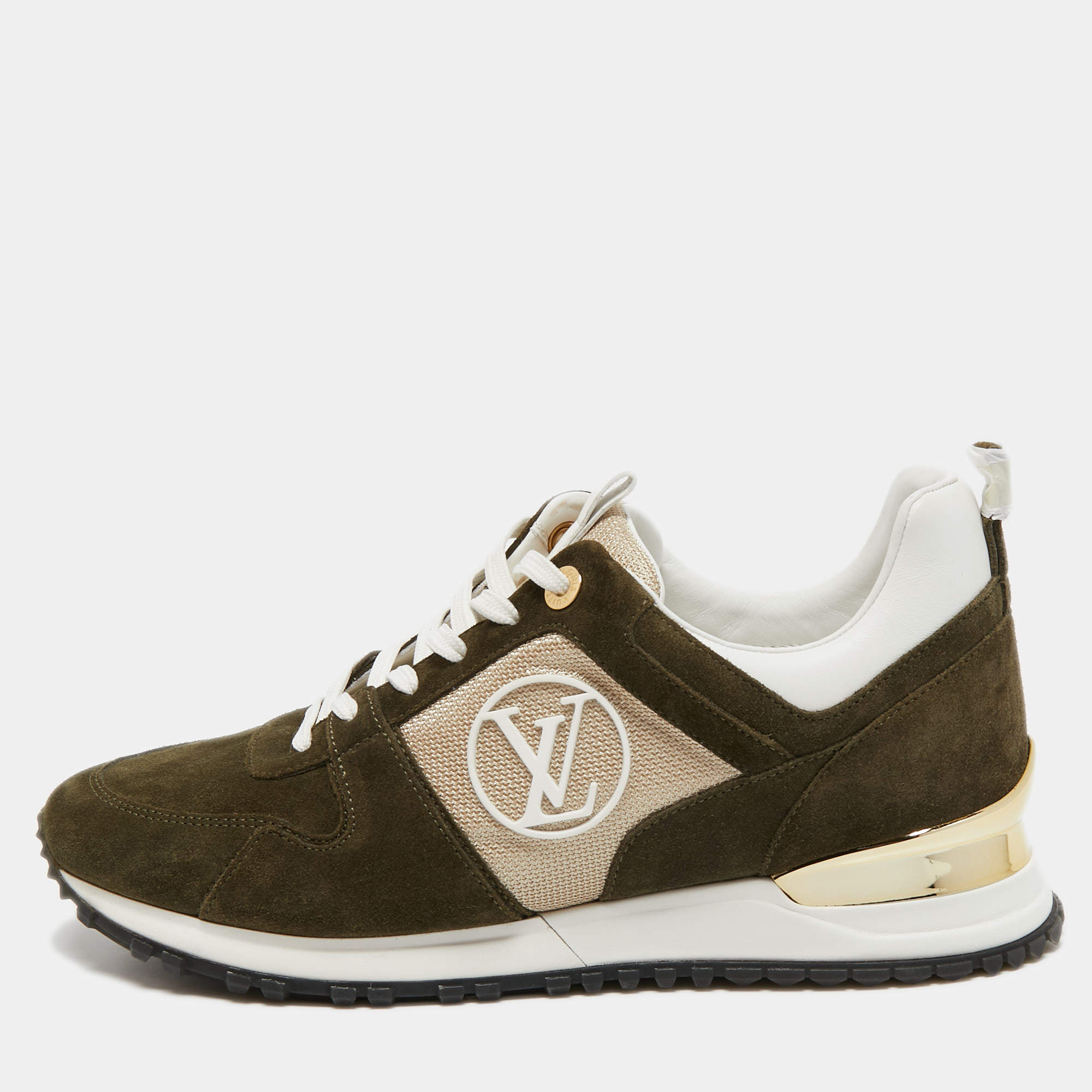 Louis Vuitton Green/White Suede, Mesh and Leather Run Away Low-Top