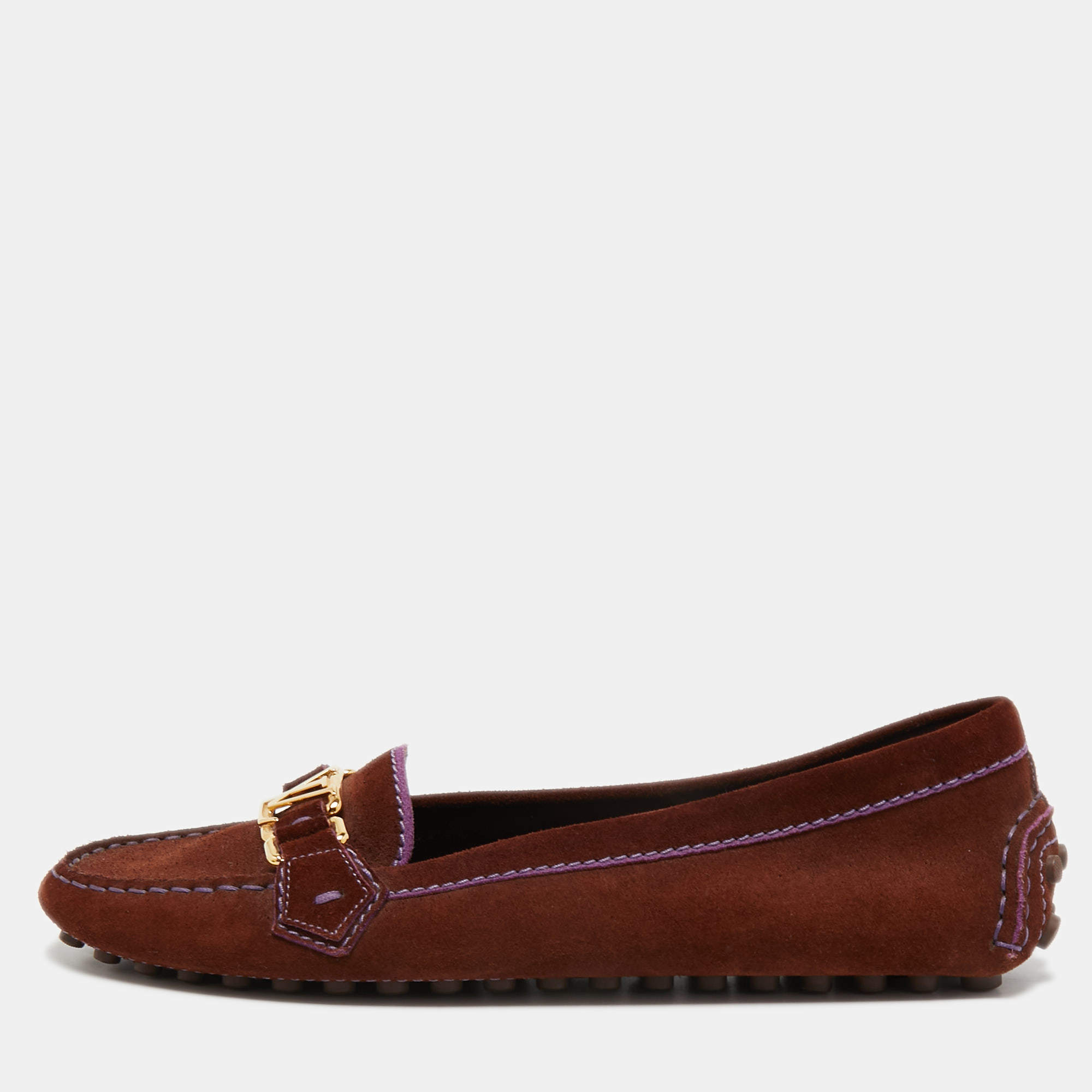 Pre Owned Louis Vuitton Brown Suede Oxford Loafers Size 39.5