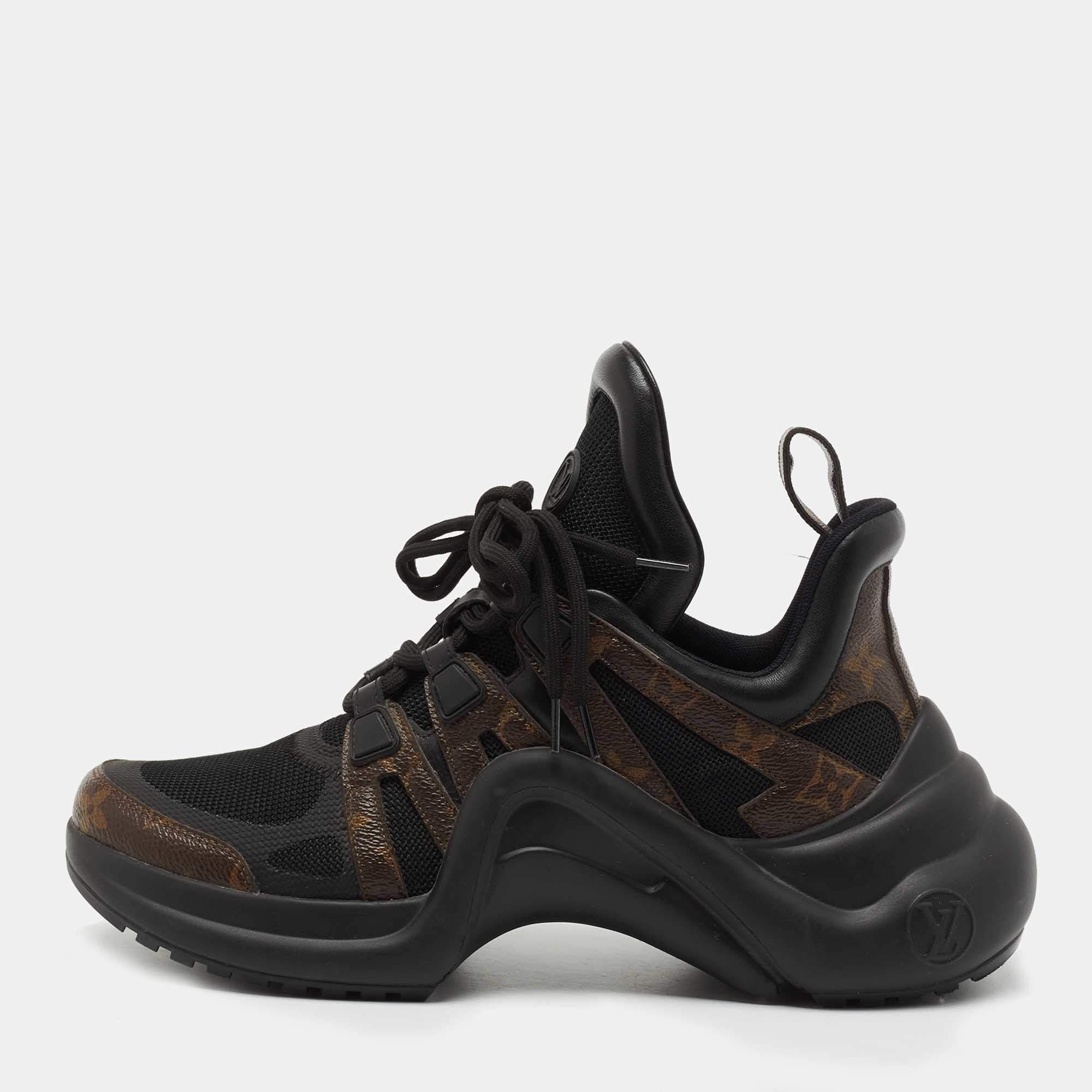 مملوكة مسبقًا Louis Vuitton Black/Brown Mesh and Monogram Canvas Archlight Sneakers Size 39