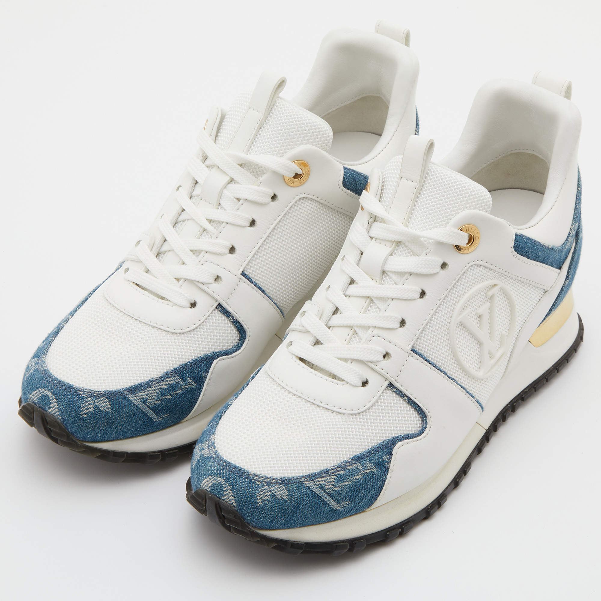 Louis Vuitton White Mesh Leather and Monogram Canvas Run Away Sneakers Size  36 - ShopStyle