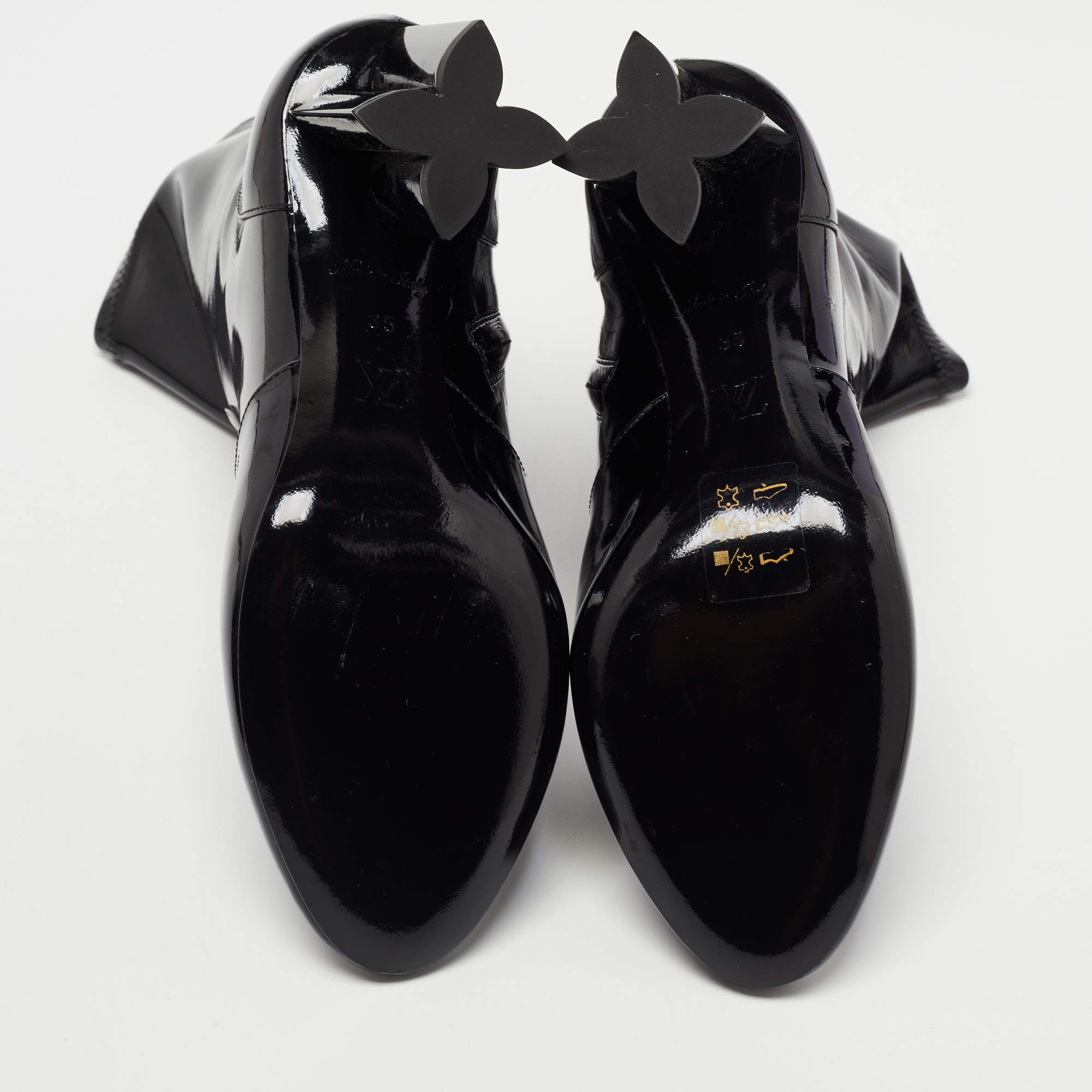 $1,200 LOUIS VUITTON Black Patent Leather Ankle Boots Size 36