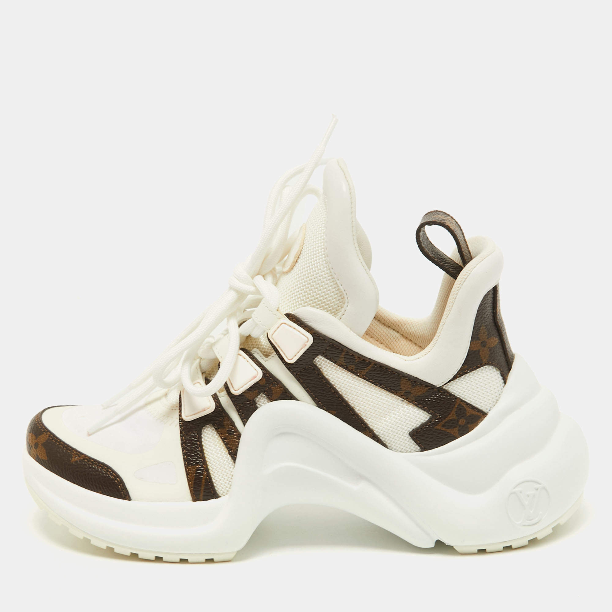 Louis Vuitton White/Brown Mesh, Leather and Monogram Canvas Archlight  Sneakers Size 34.5