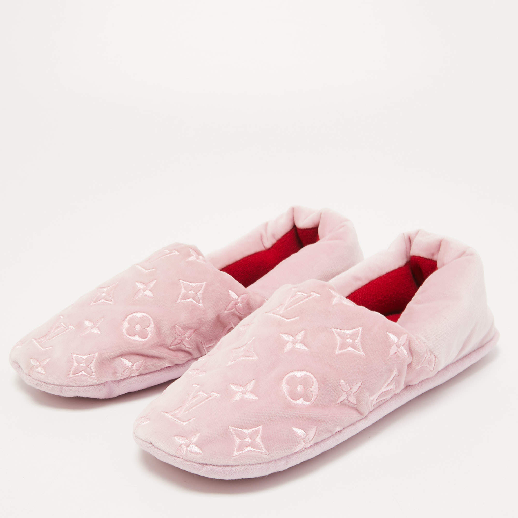 Louis Vuitton Pink Monogram Velvet Dreamy Smoking Slippers Size 37
