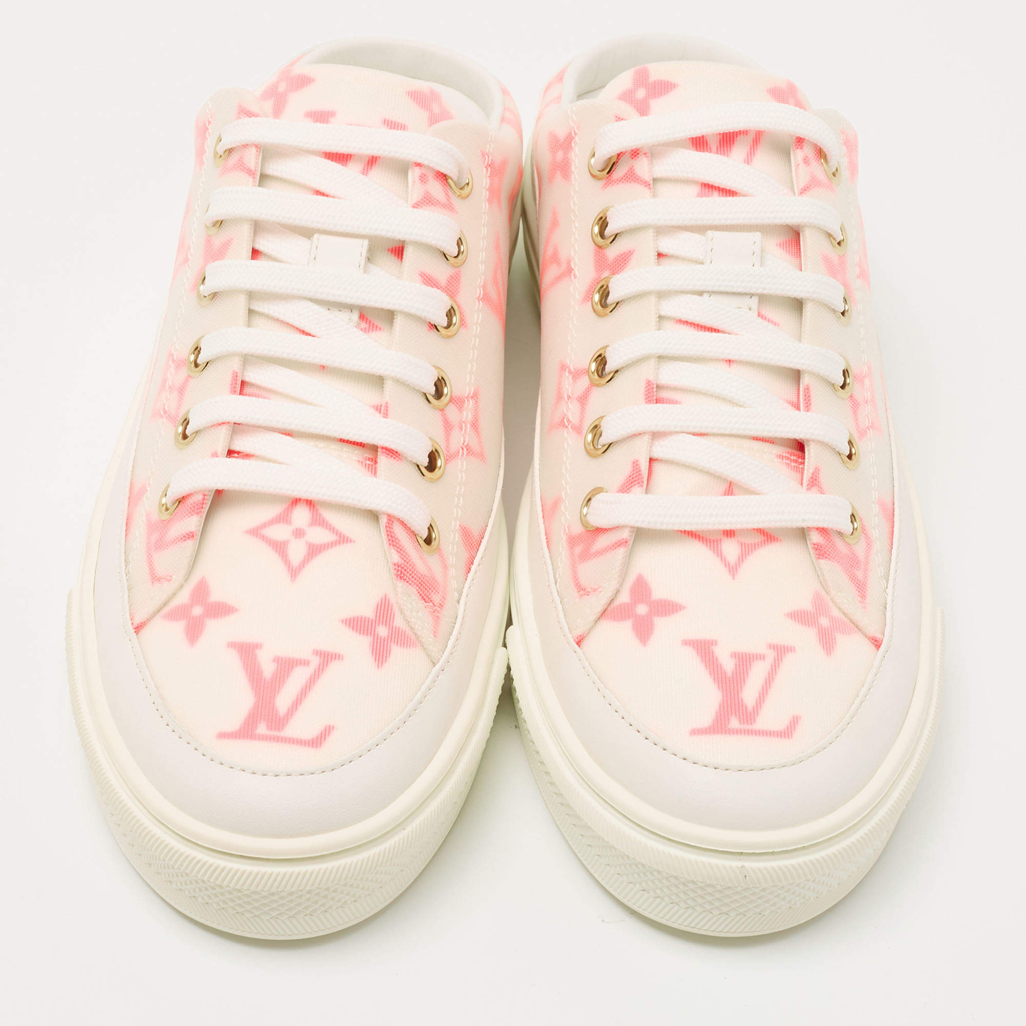 Louis Vuitton Pink/Yellow Monogram Mesh and Leather Low Top