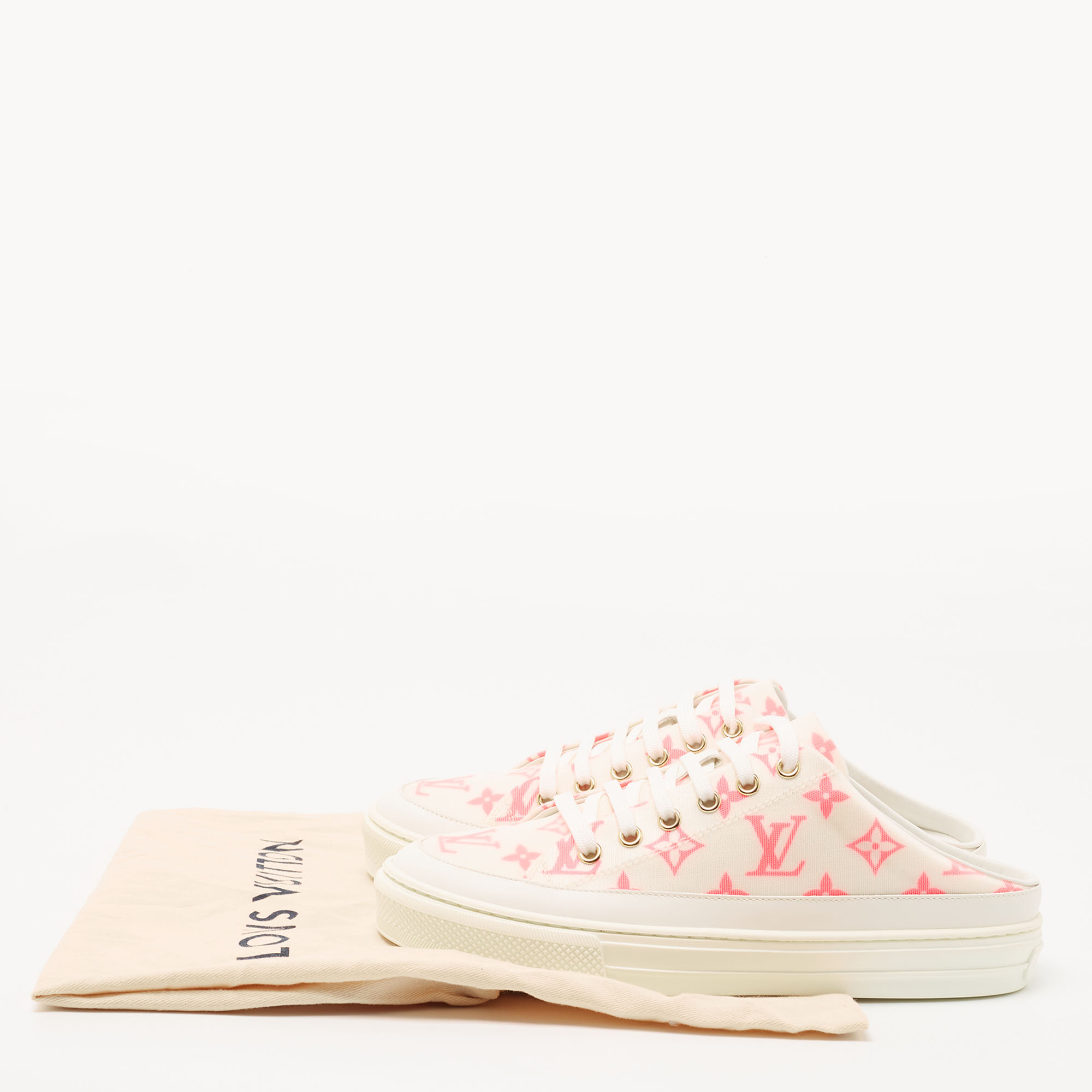 Louis Vuitton Pink/Yellow Monogram Mesh and Leather Low Top Sneakers 38.5 –  STYLISHTOP