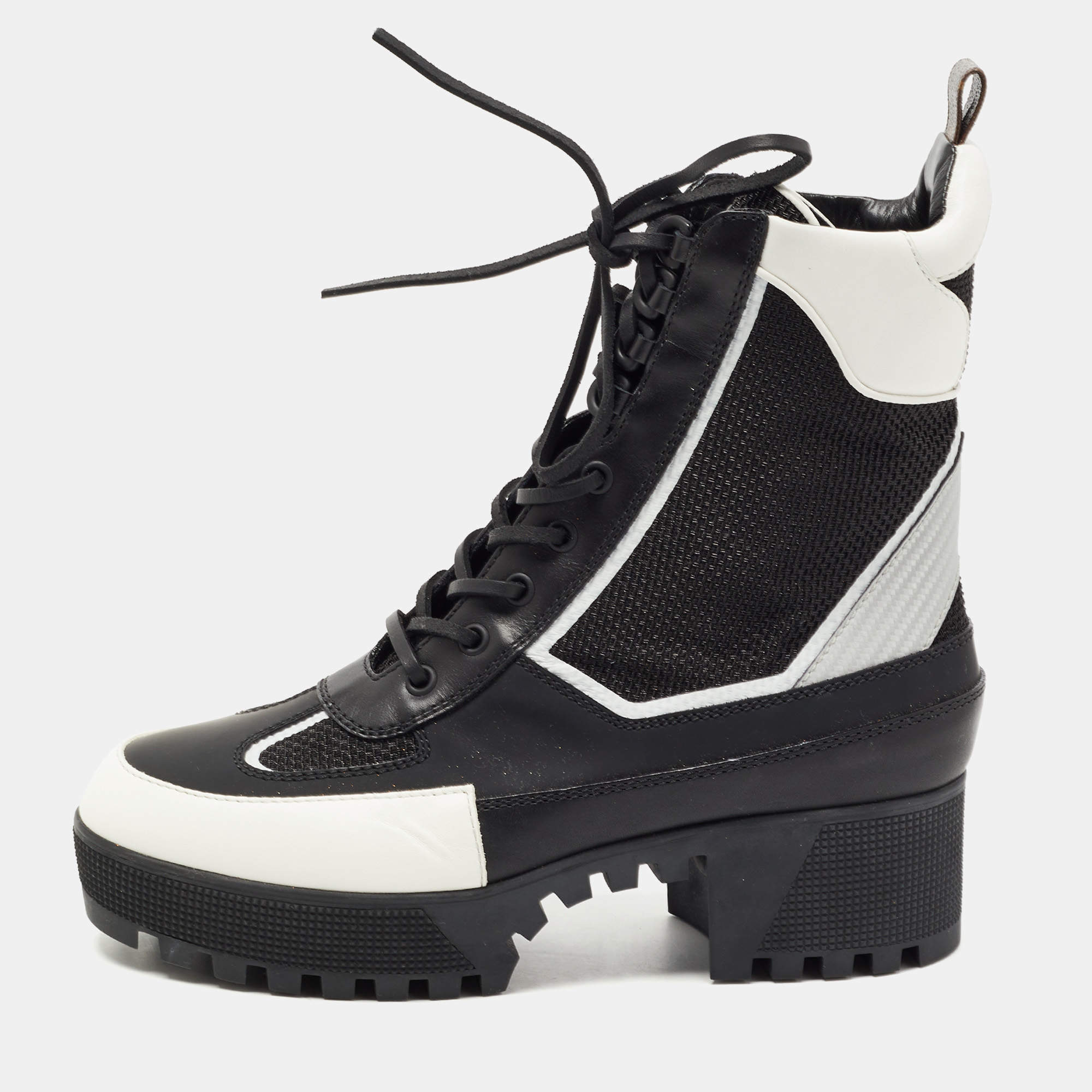 Louis Vuitton Black White Leather And Mesh Laureate Platform Desert 