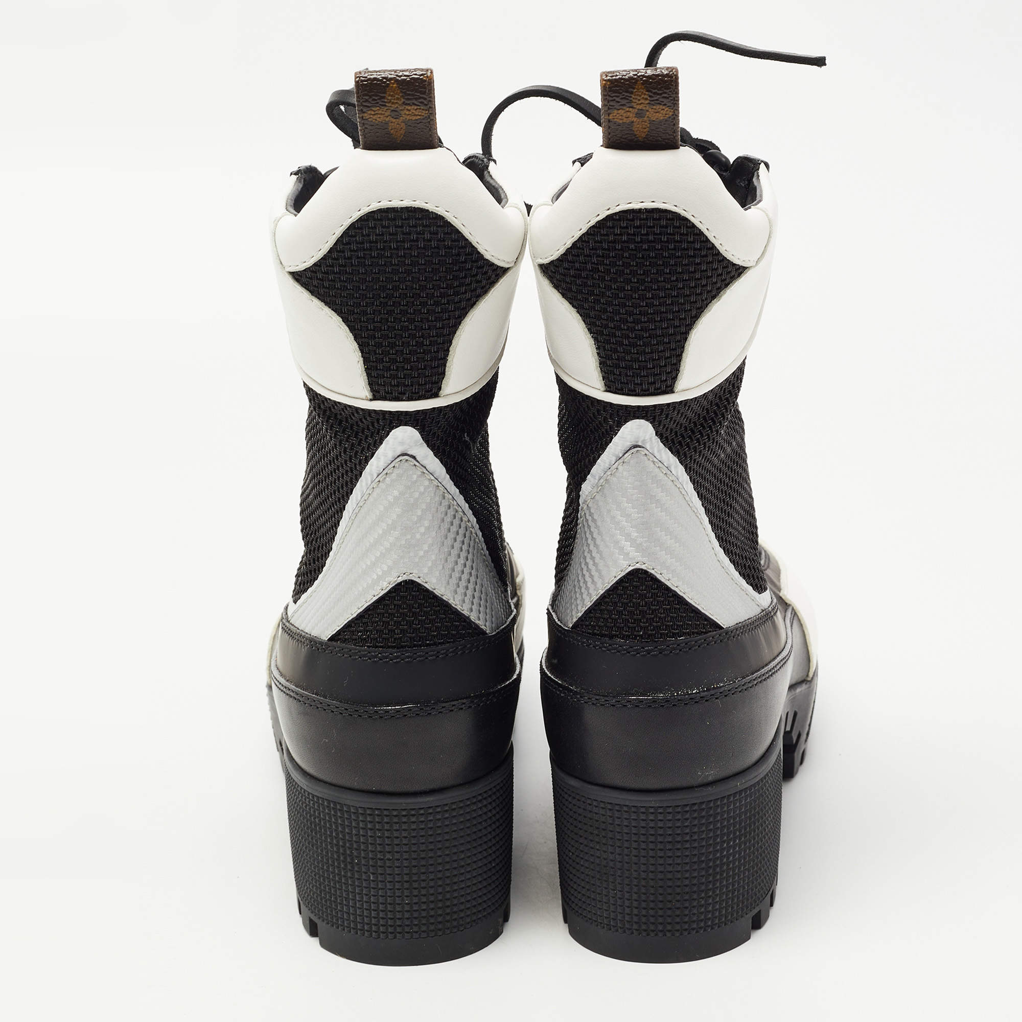 Louis Vuitton Black/White Leather Mesh Laureate Platform Desert Boots Size  40