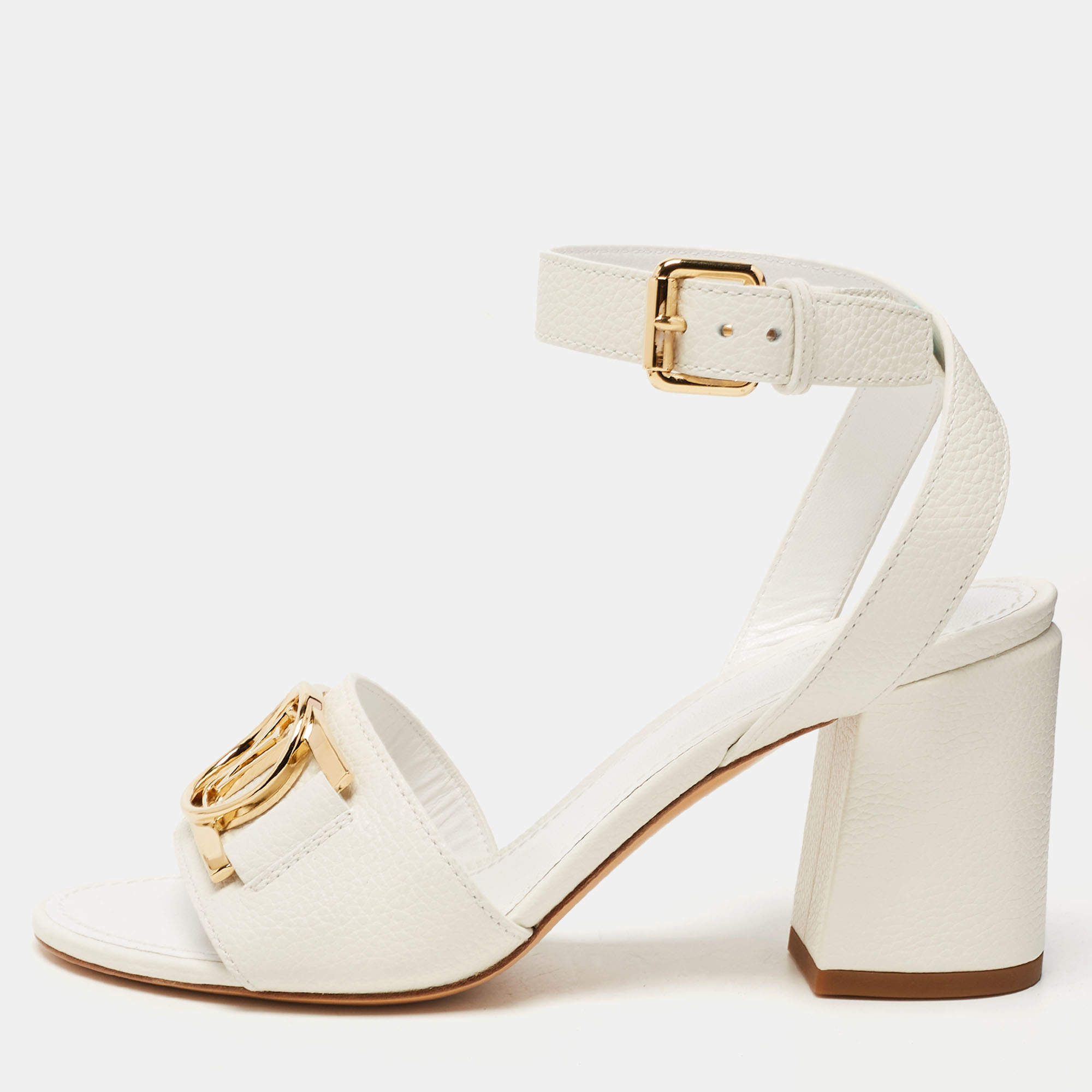 Louis Vuitton White Leather Ankle Strap Sandals Size 36