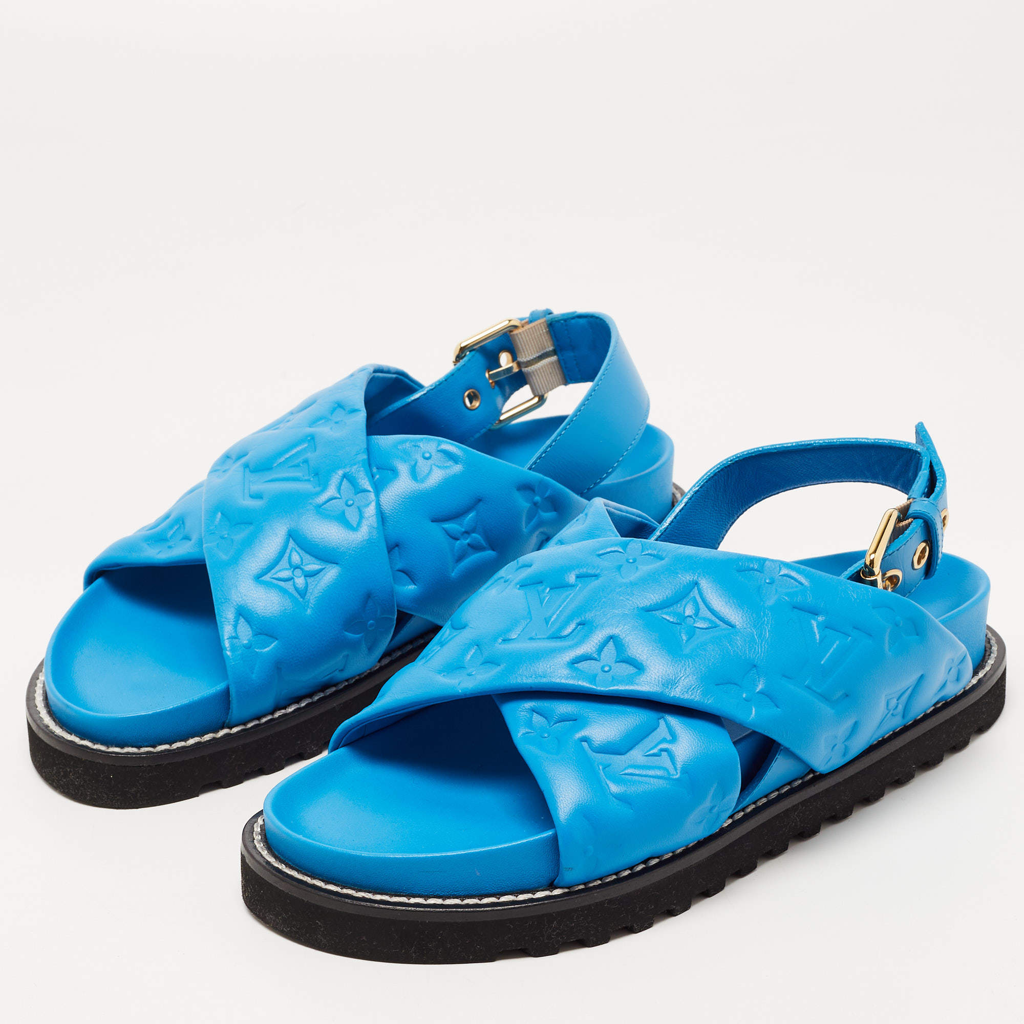 Louis Vuitton Blue Leather Paseo Confort Slingback Sandals Size 37