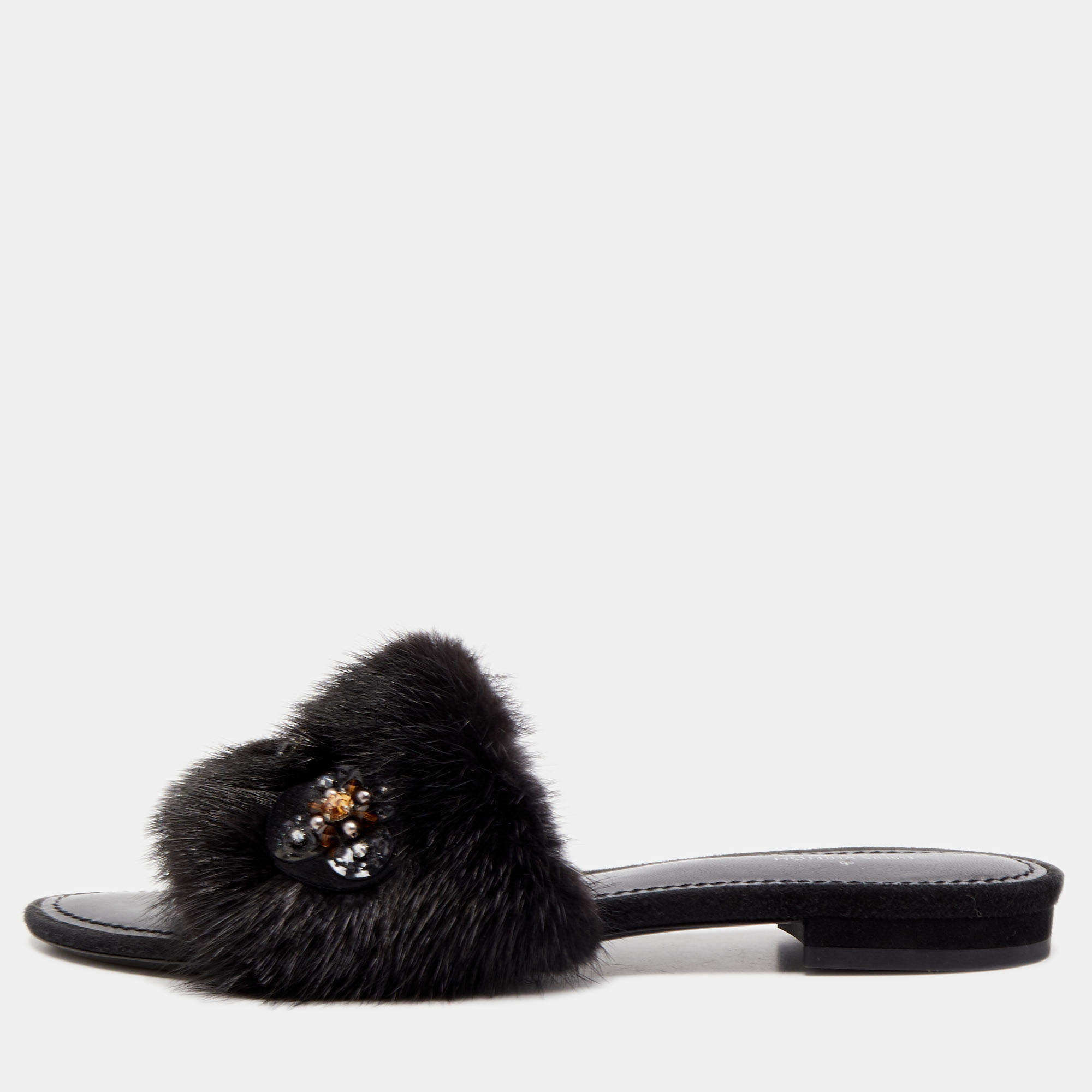 Louis Vuitton Fur Slides Black - For Sale on 1stDibs  lv fluffy slides, louis  vuitton shearling slides, fluffy lv slides