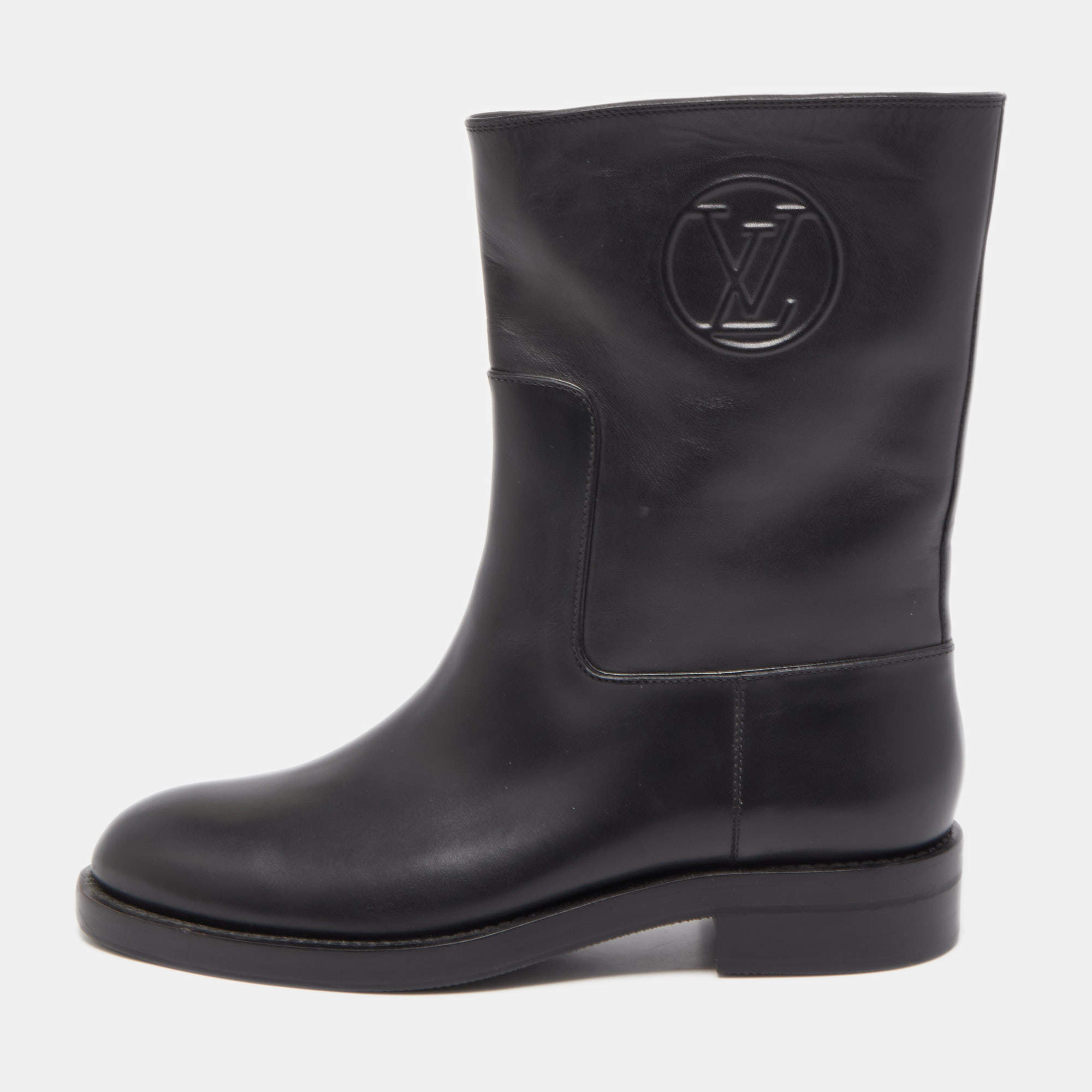 Pre Owned Louis Vuitton Black Leather Ankle Boots Size 41