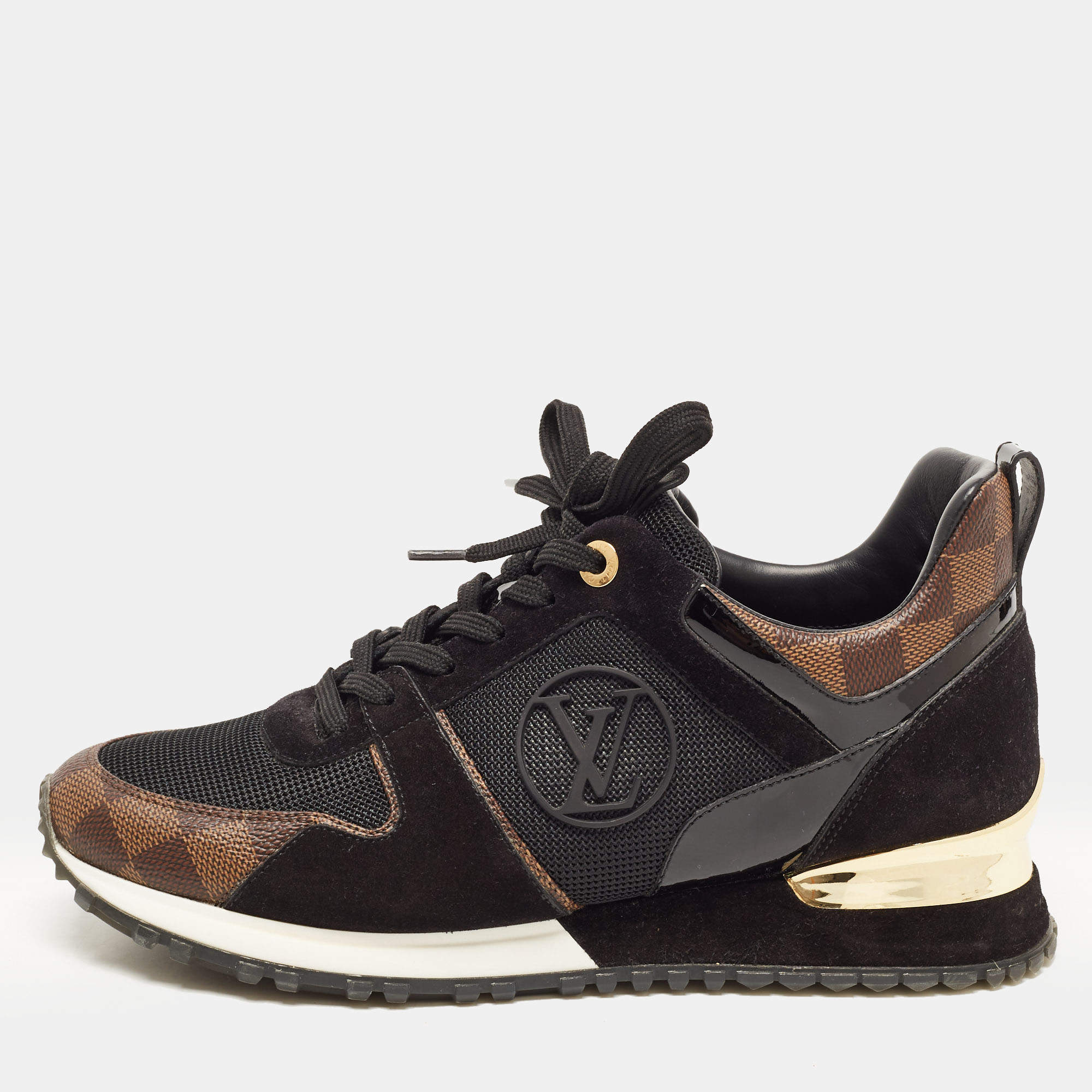 Louis Vuitton Black/Brown Mesh and Monogram Canvas Run Away Sneakers Size 39.5