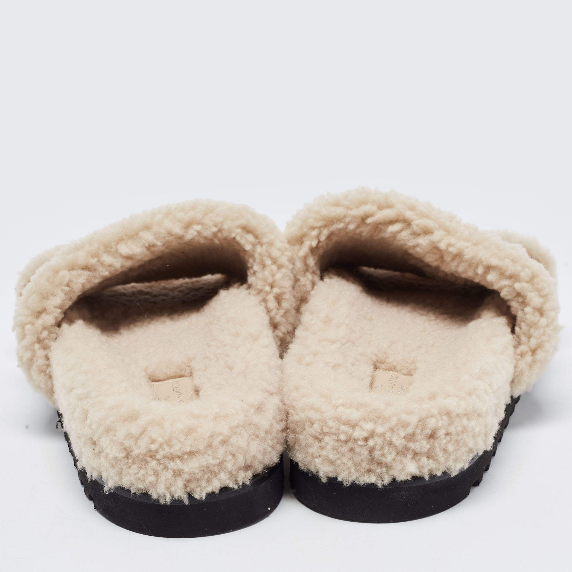 Louis Vuitton Two Tone Leather and Shearling Fur Paseo Slides Size 38