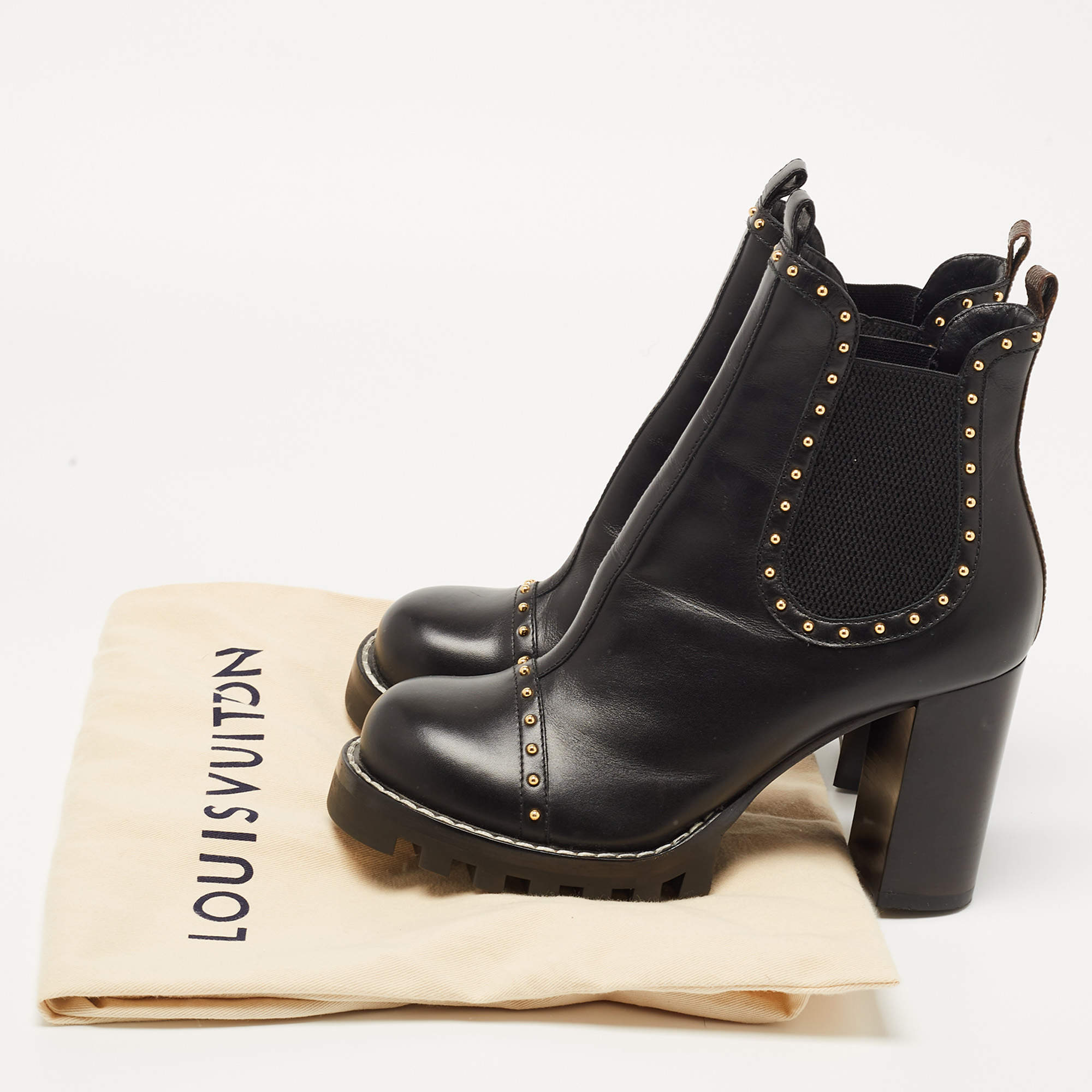 Louis Vuitton Black Leather Studded Chelsea Boots Size 40 Louis