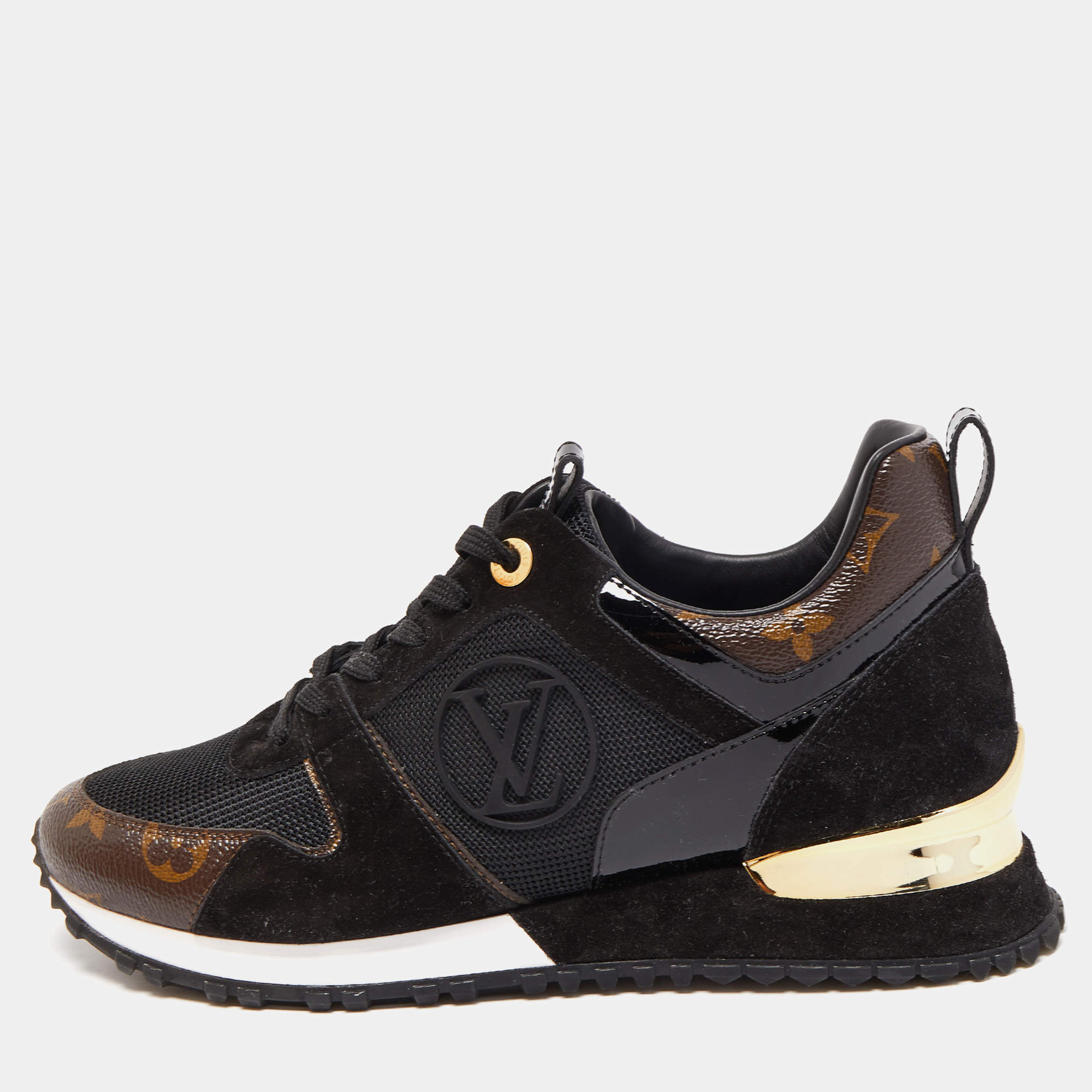 Louis Vuitton Brown/Black Monogram and Leather Run Away Sneakers Size 38