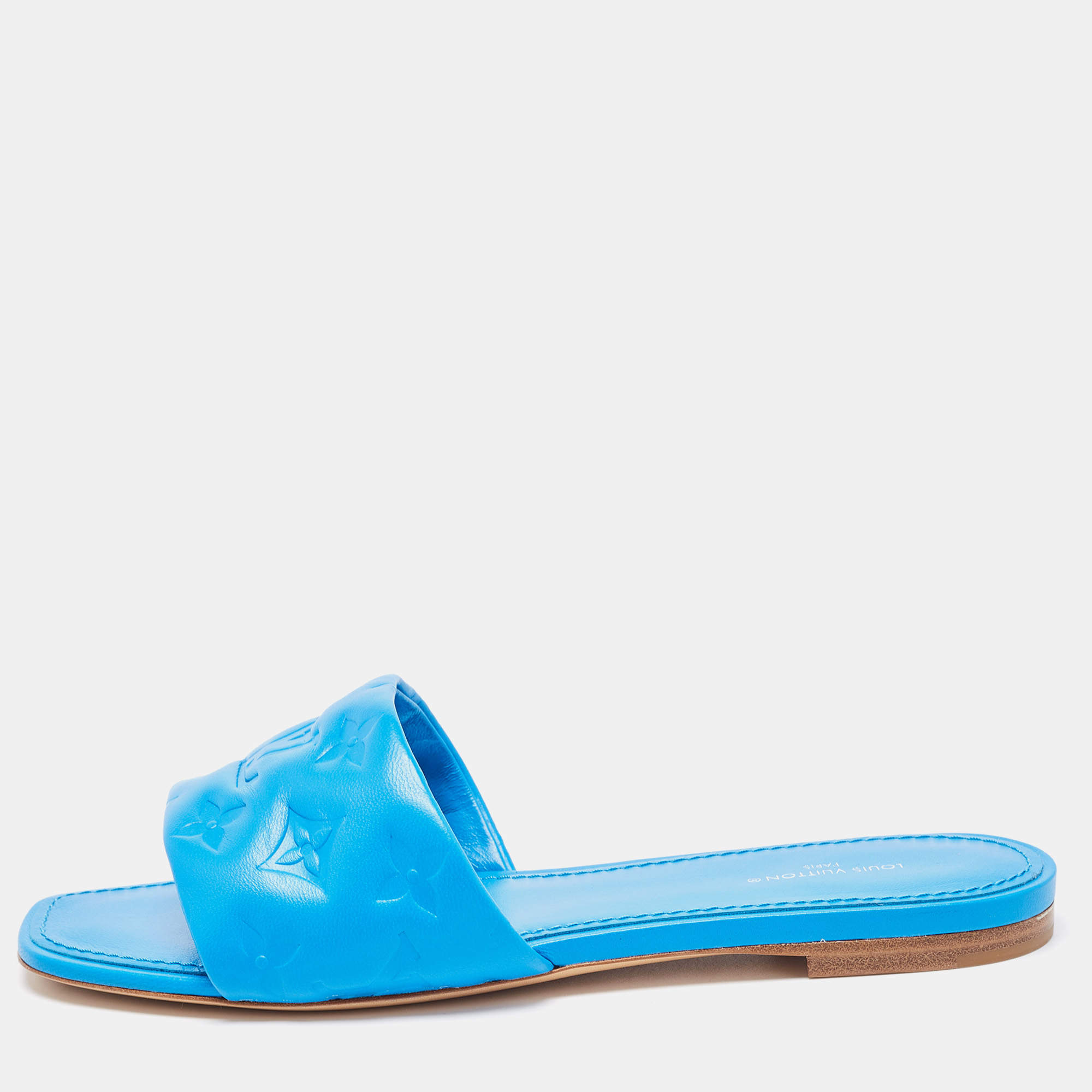 Louis Vuitton Blue Leather  Revival Flat Slides Size 38