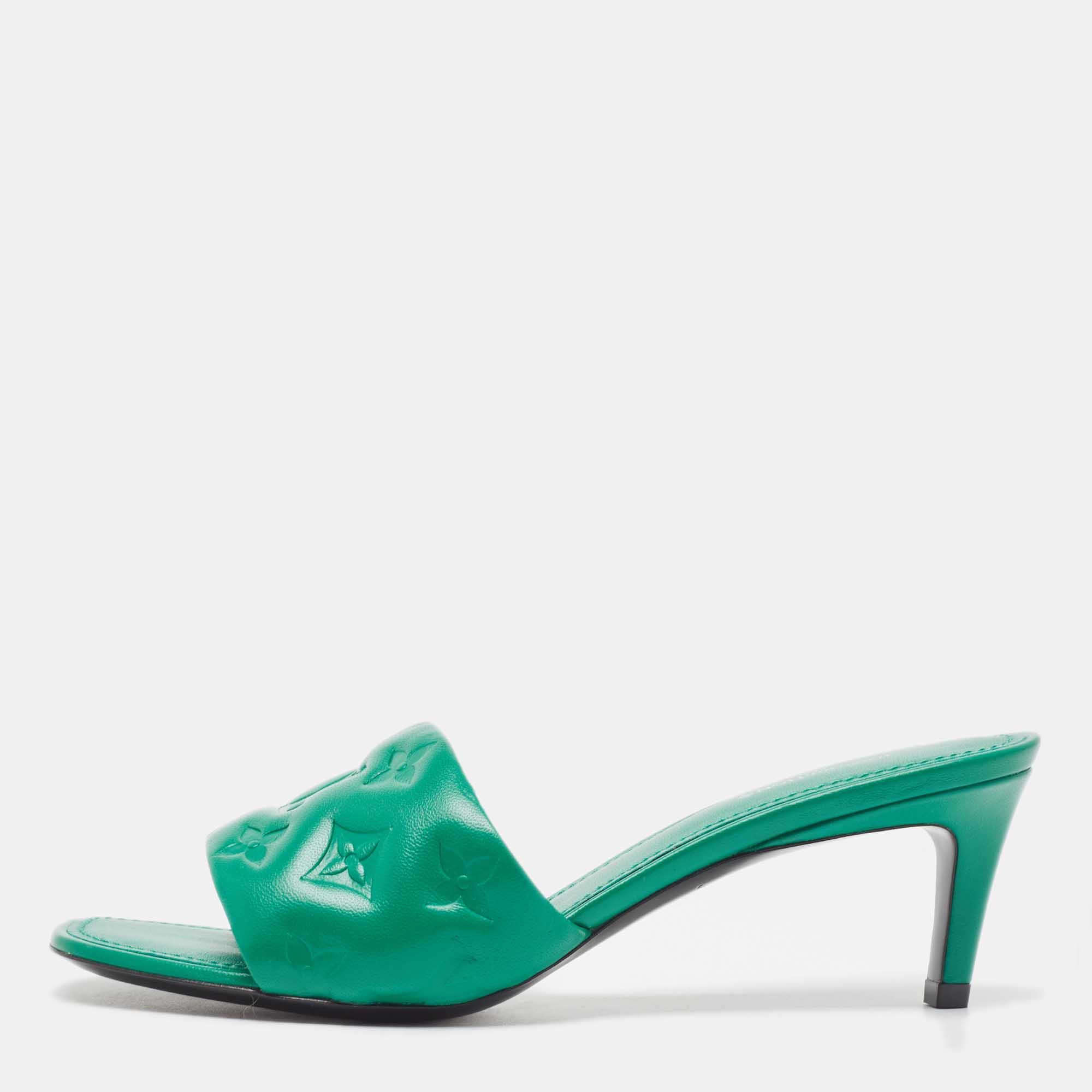 Louis Vuitton Green Leather Revival Slides Size 38