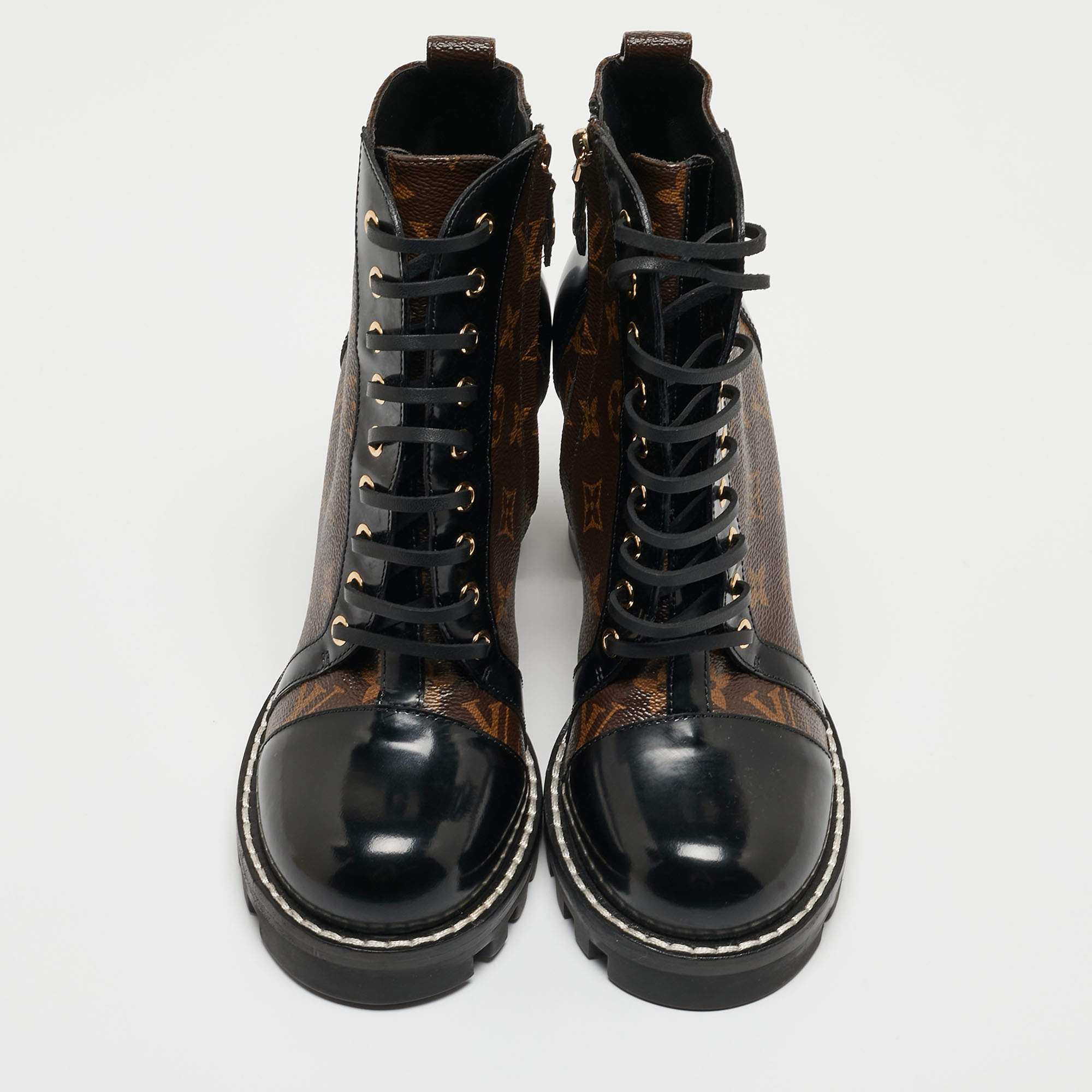 Louis Vuitton Black Leather Boots With Gold Detail in 2023