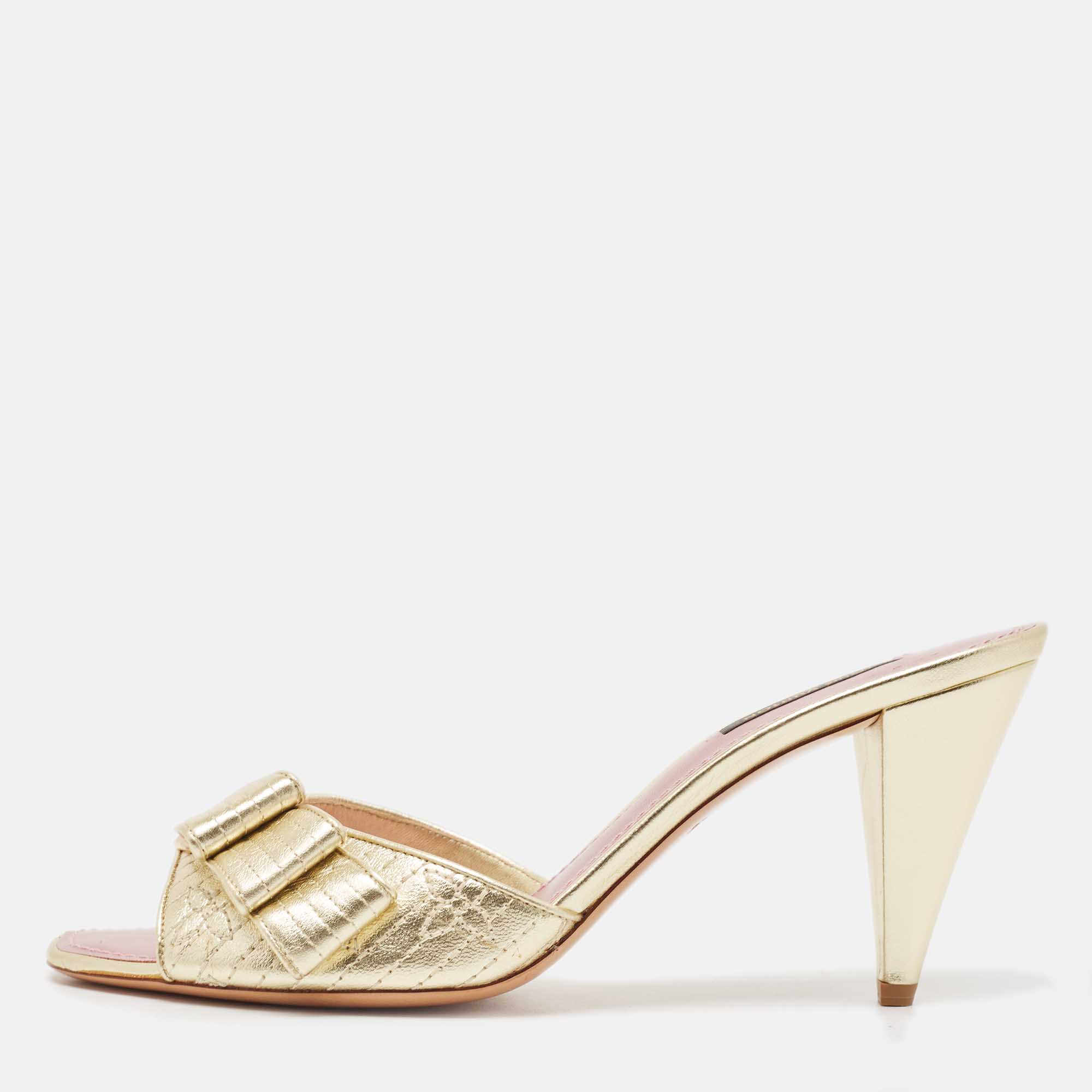 Louis Vuitton Gold Leather evening Slides Size 38.5