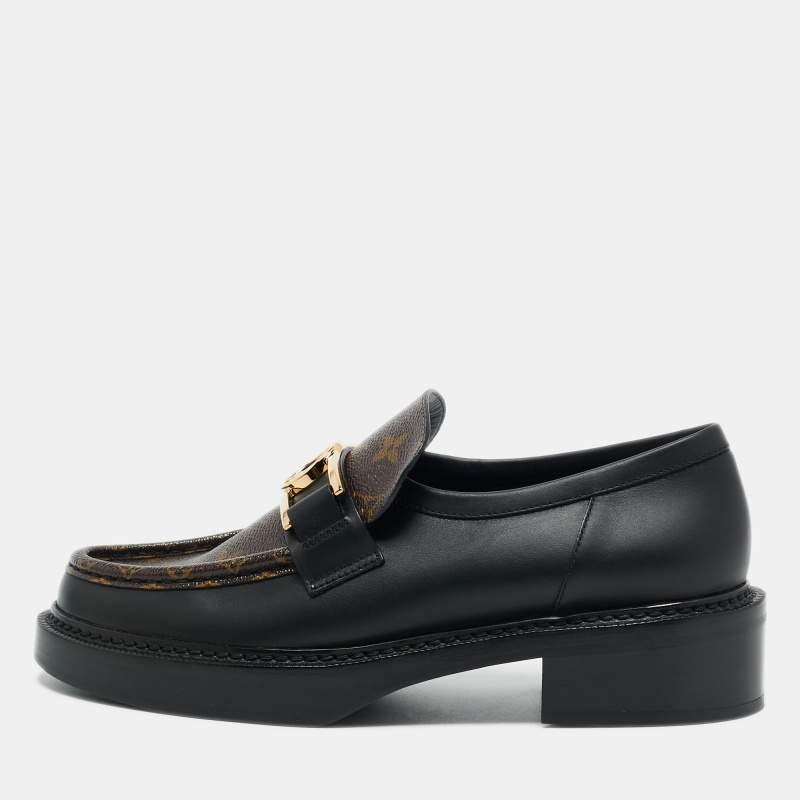 Pre Owned Louis Vuitton Black Monogram Canvas and Leather Academy Loafers Size 41