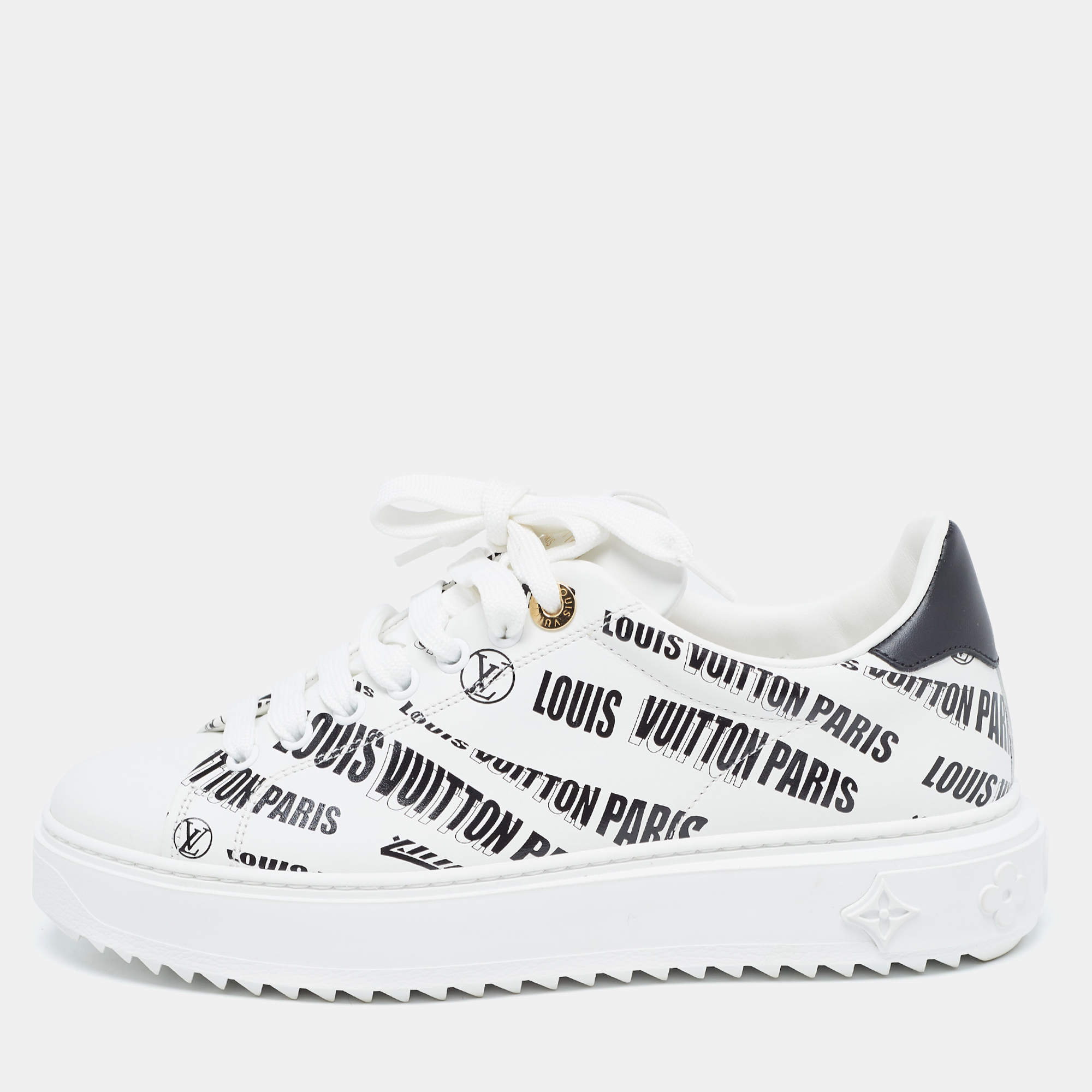 Louis Vuitton White/Black Leather Time Out Trainers Sneakers Size 38