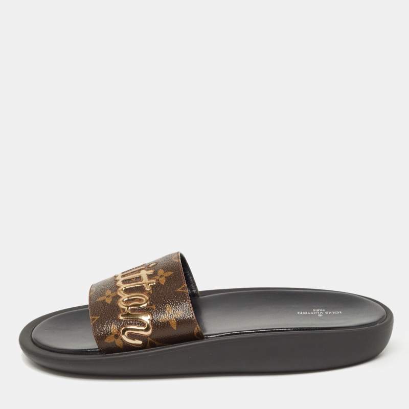 Louis Vuitton Brown Monogram Canvas Sunbath Flat Slides Size 41