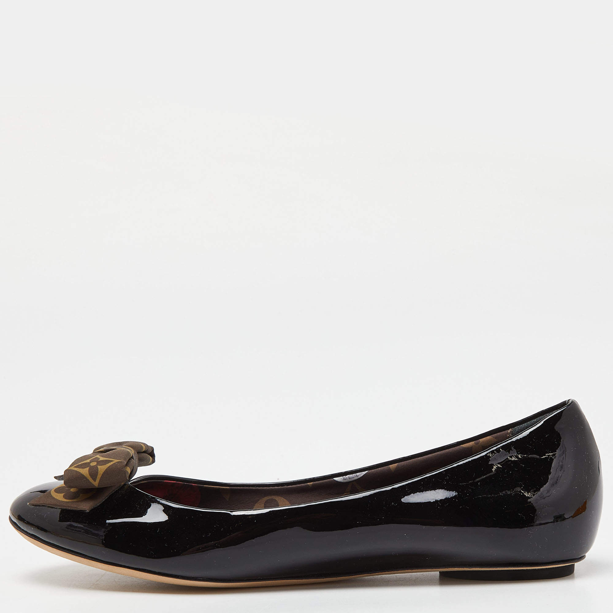 Pre Owned Louis Vuitton Black Patent Leather Popi Ballet Flats Size 38.5