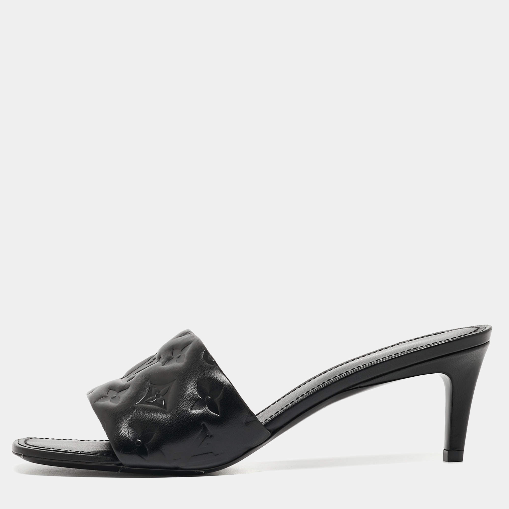 Pre Owned Louis Vuitton Black Leather Revival Slides Size  40