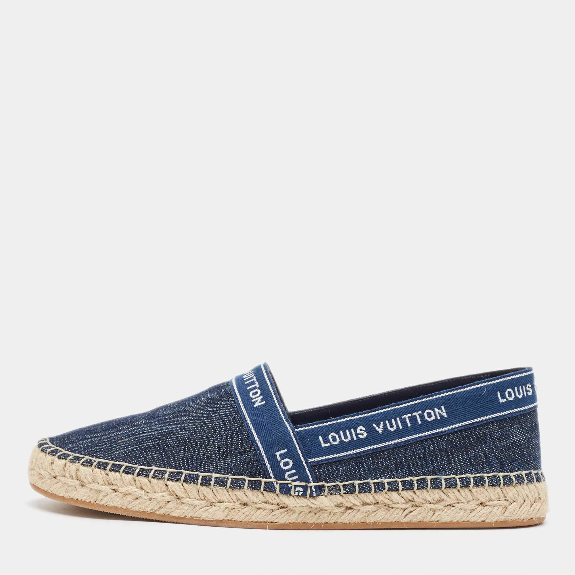 Louis Vuitton Blue Denim and Leather Espadrille Flats Size 37