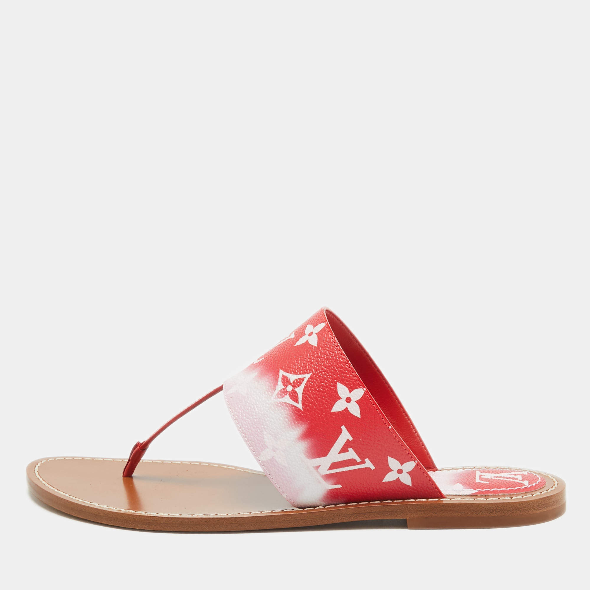 Louis Vuitton Red Monogram Escale Canvas Palma Thong Flats Size 41