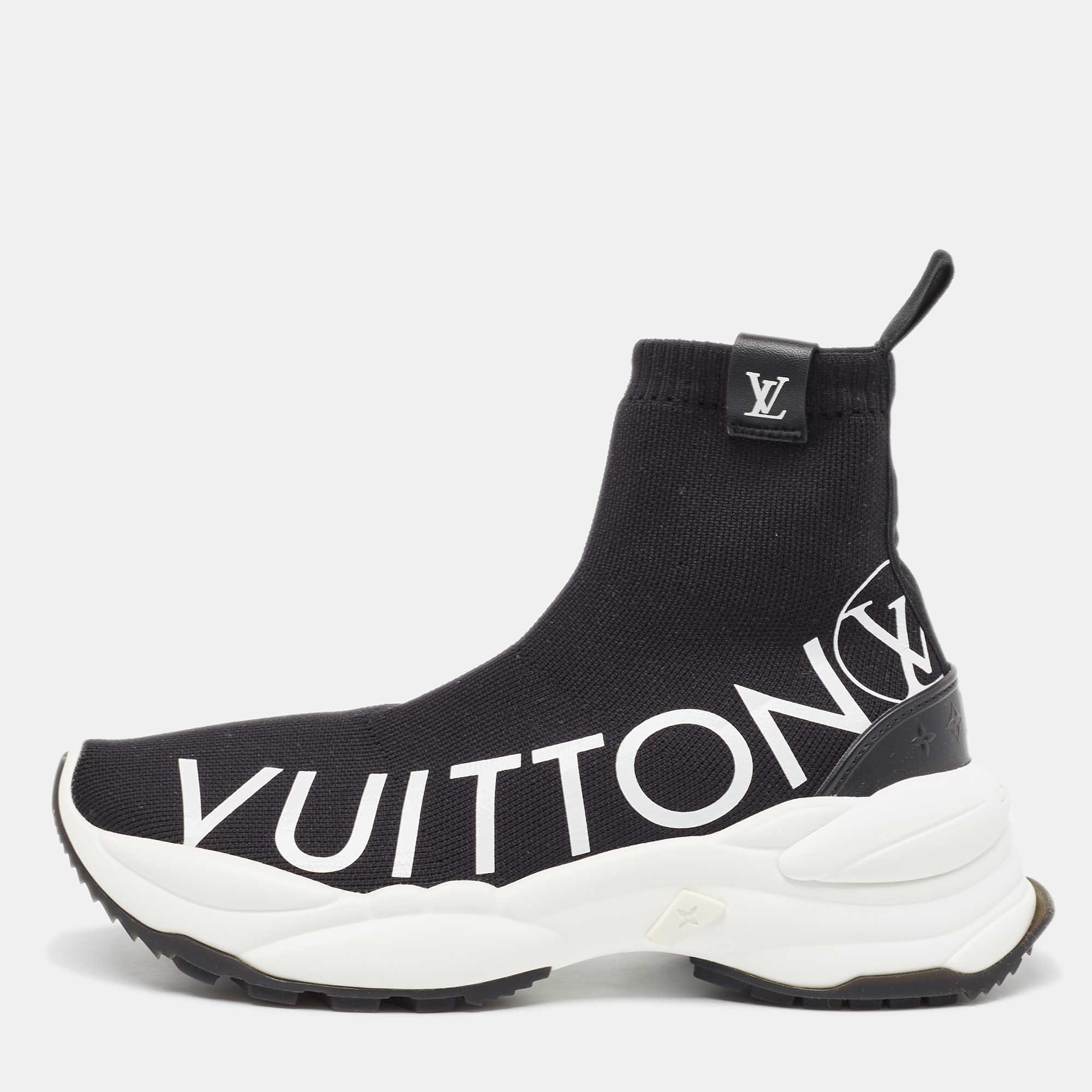 Louis Vuitton Black Knit Fabric Run 55 Sneakers Size 38.5