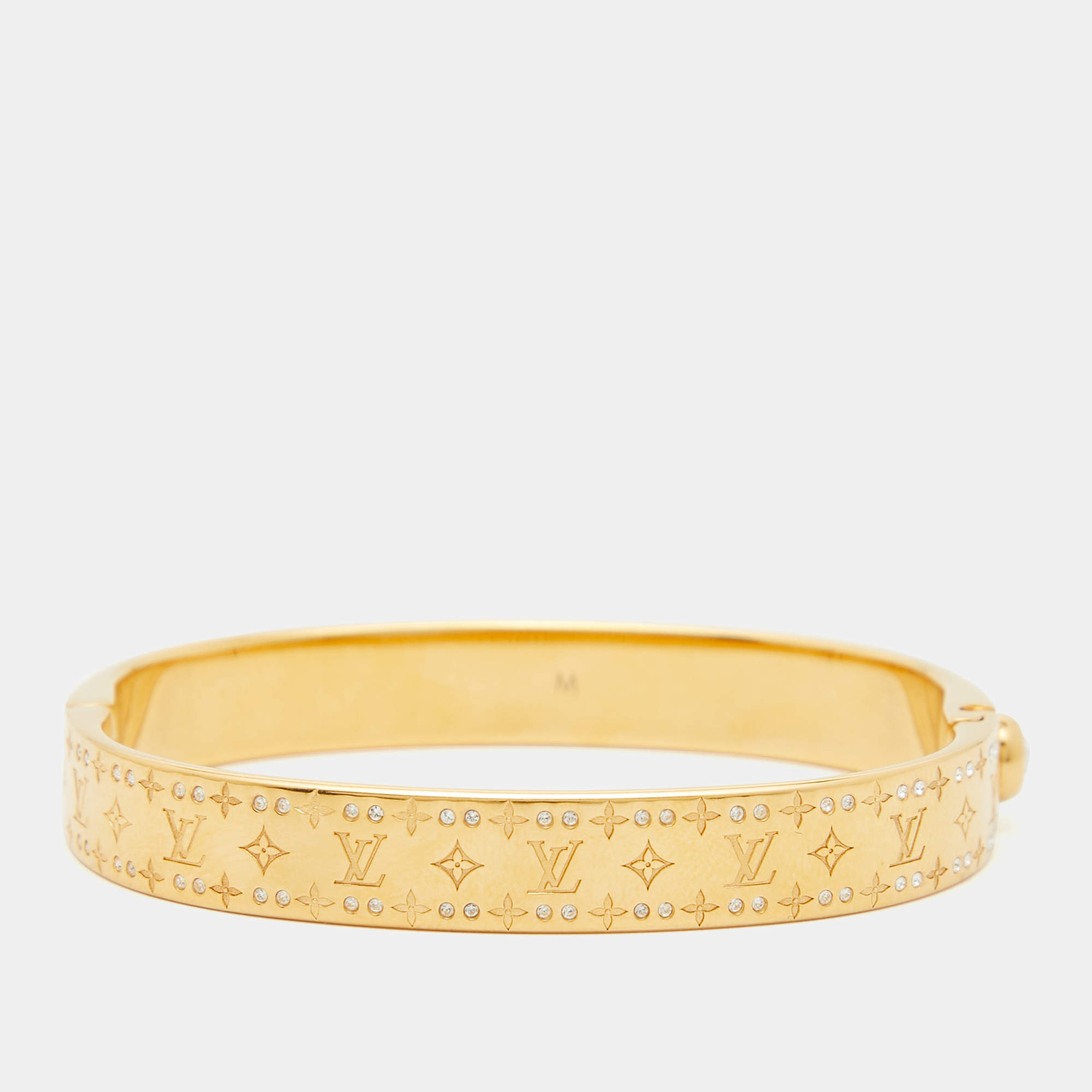 Louis Vuitton Crystal Monogram Nanogram Gold Tone Strass Cuff Bracelet M