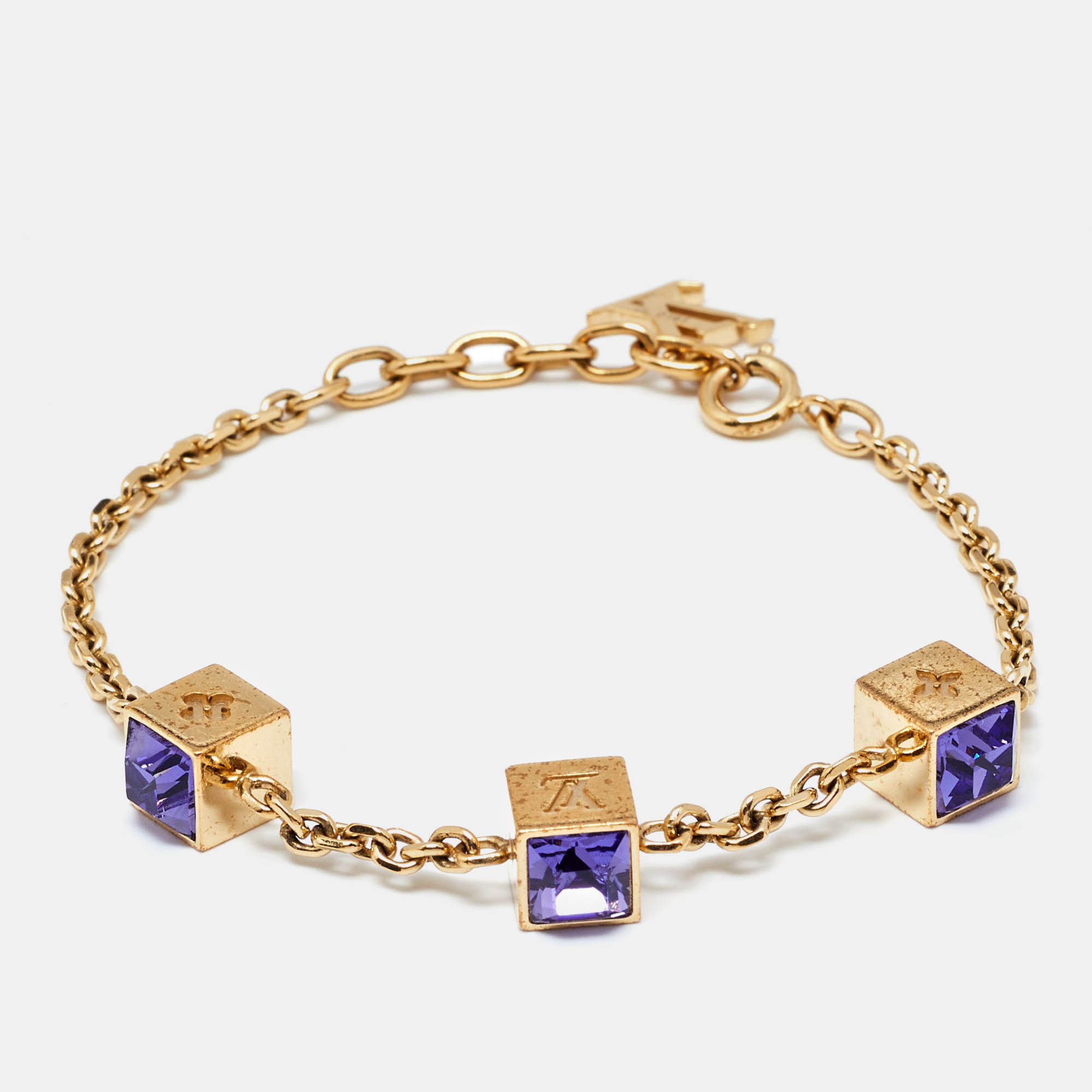 Pre Owned Louis Vuitton Gamble Crystal Gold Tone Bracelet