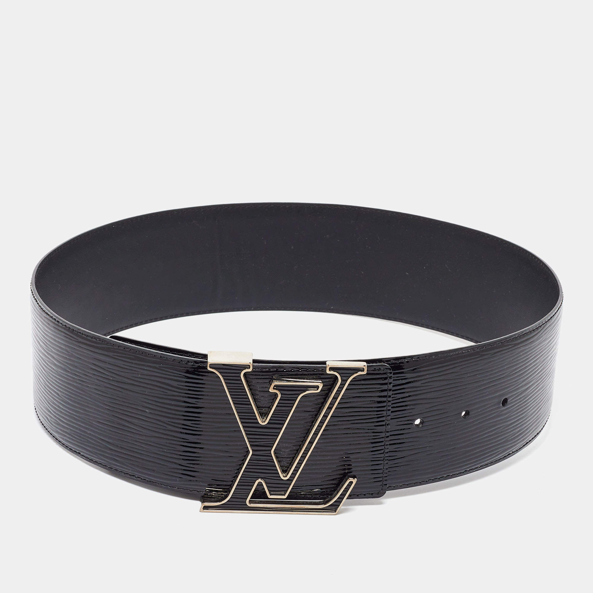 Pre Owned Louis Vuitton Black Electric Epi Leather LV Initiales Waist Belt 75CM