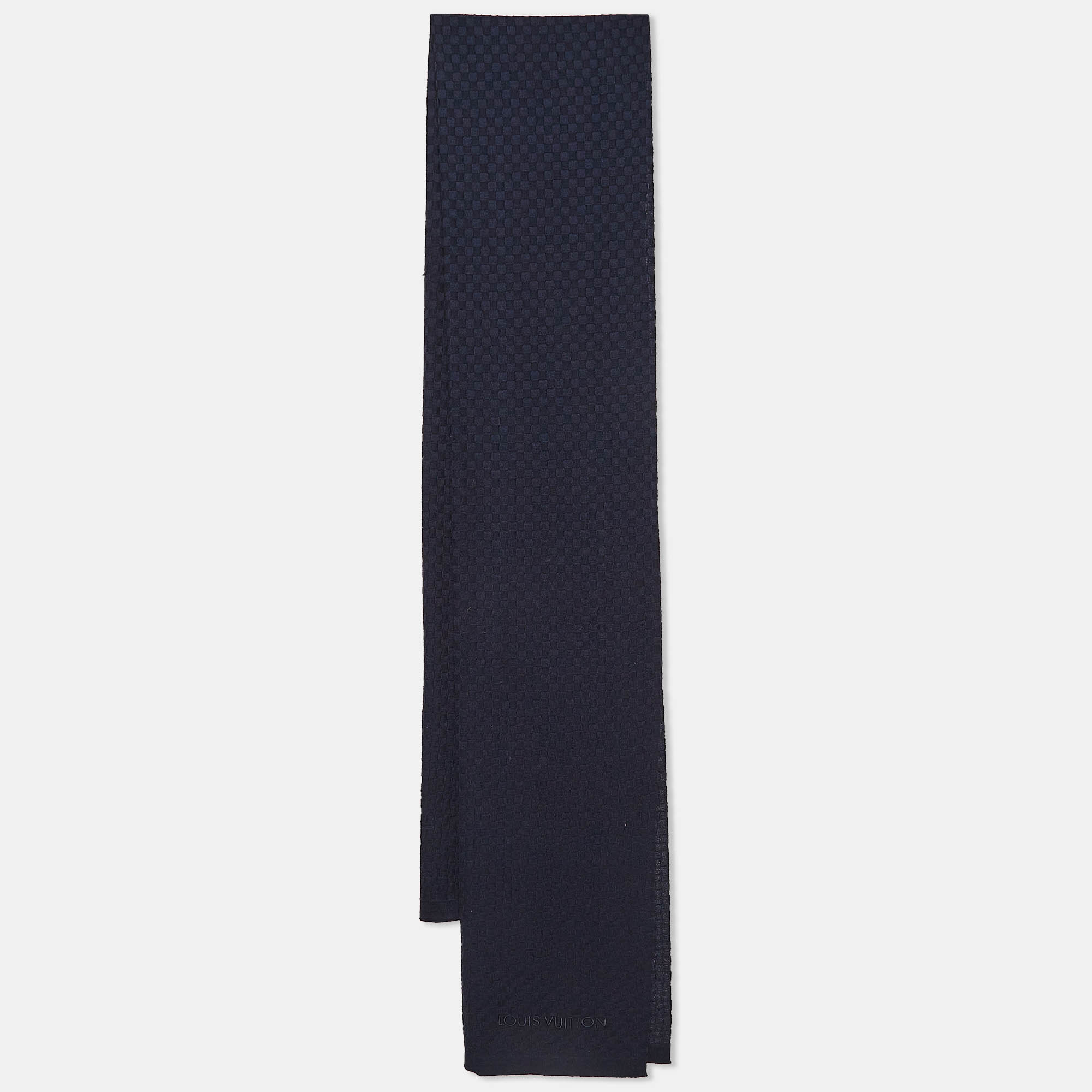 Louis Vuitton Navy Blue Damier  Patterned Cotton Blend Stole 