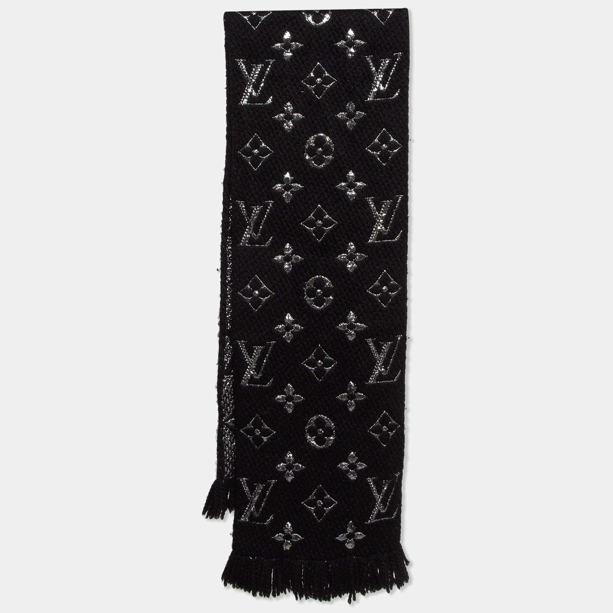 Pre Owned Louis Vuitton Black Logomania Shine Wool Scarf