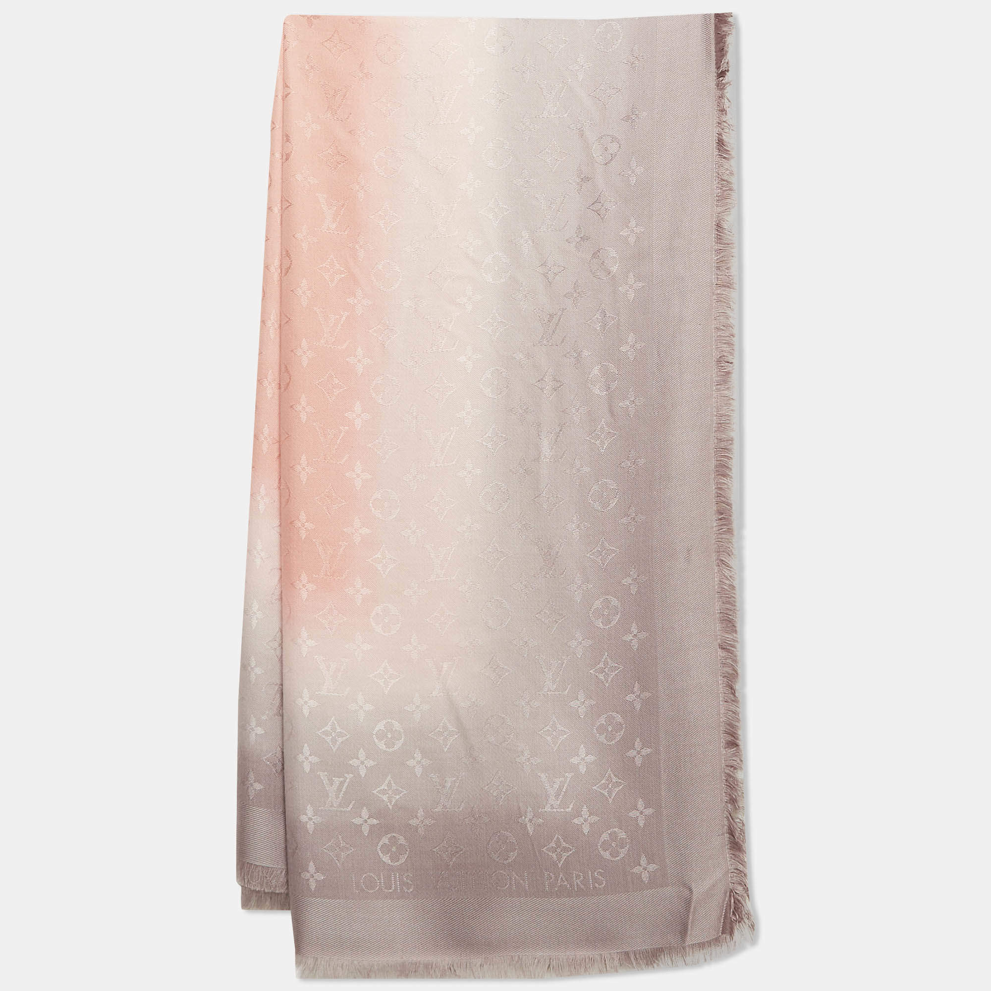 Pre Owned Louis Vuitton Pink Blurrygram Monogram Wool Blend Scarf 