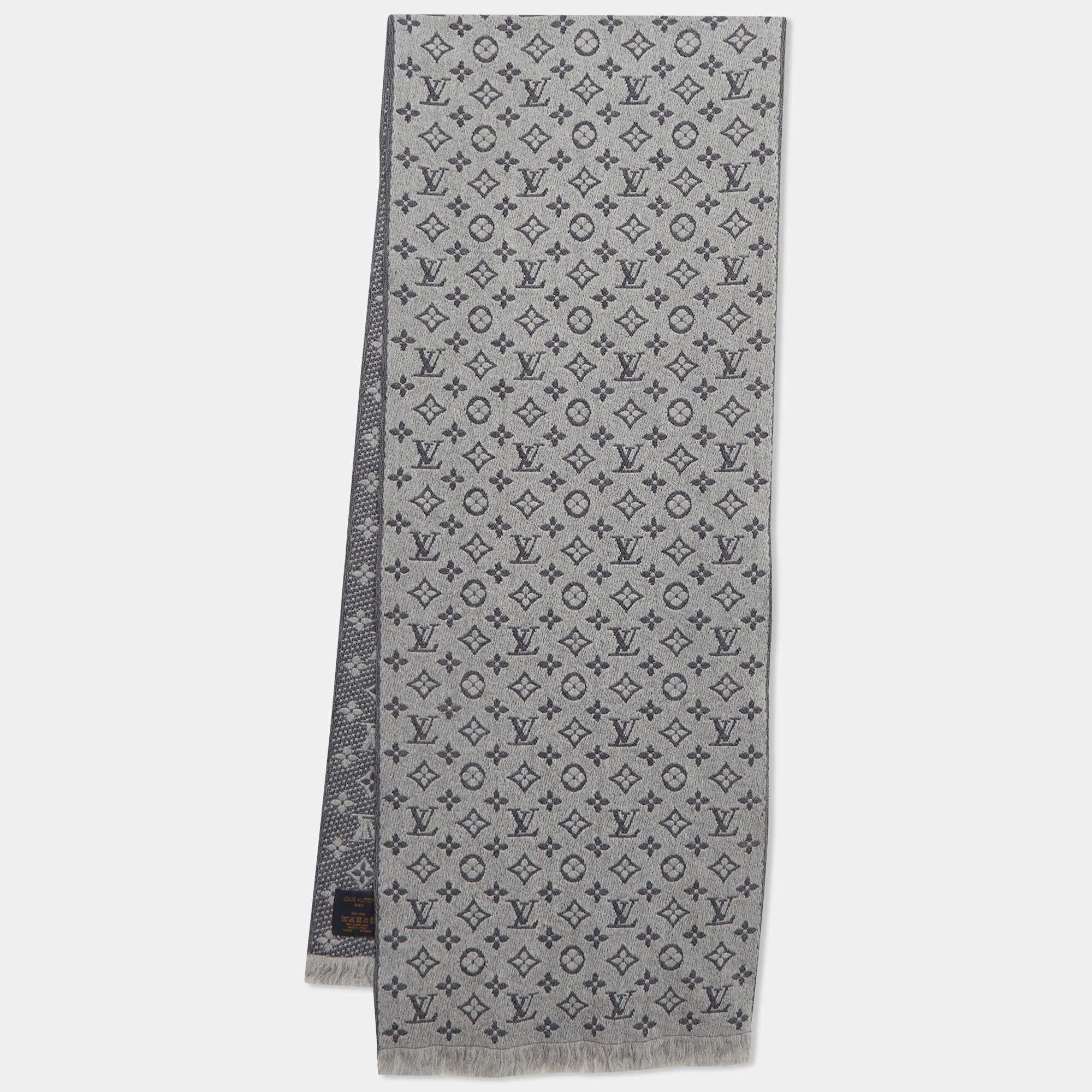 Louis Vuitton Grey Monogram Jacquard Wool Classic Scarf