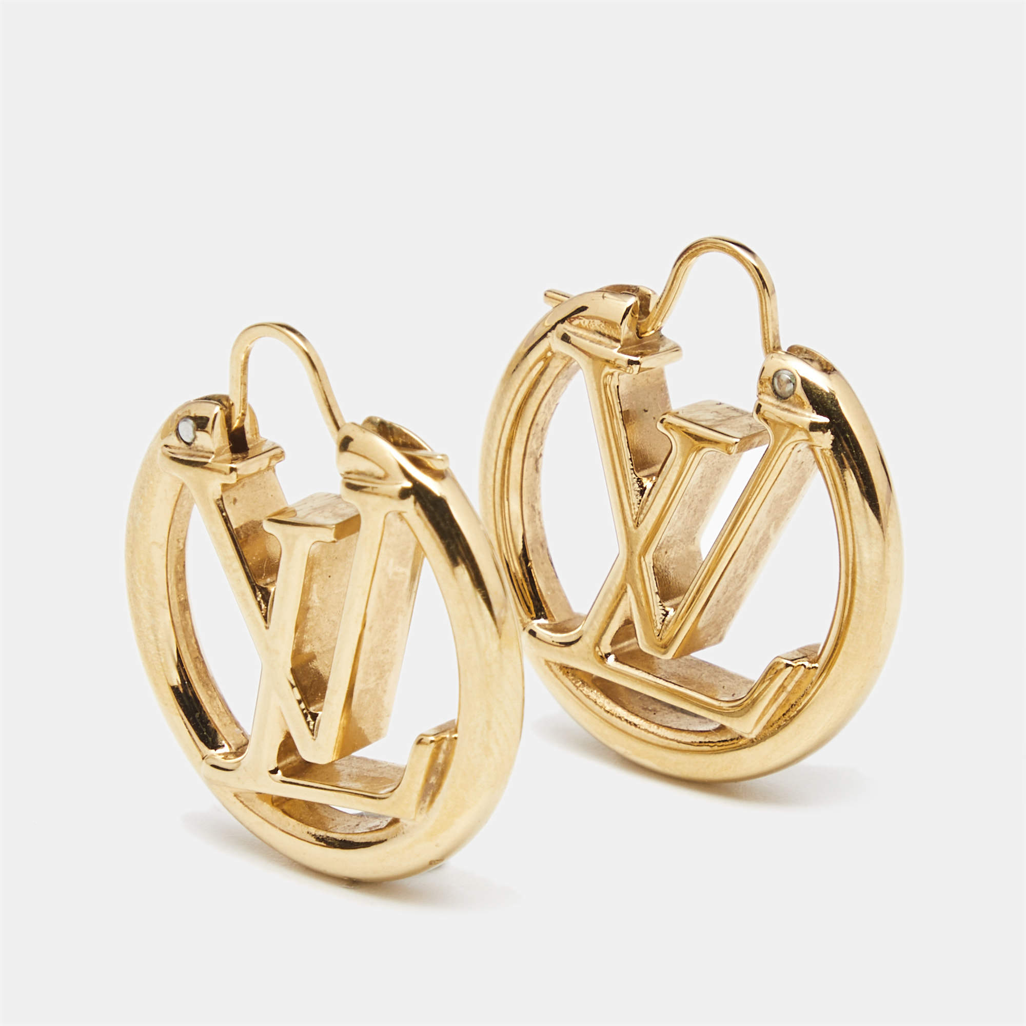 Pre Owned Louis Vuitton Icon Louise Gold Tone Hoop Earrings