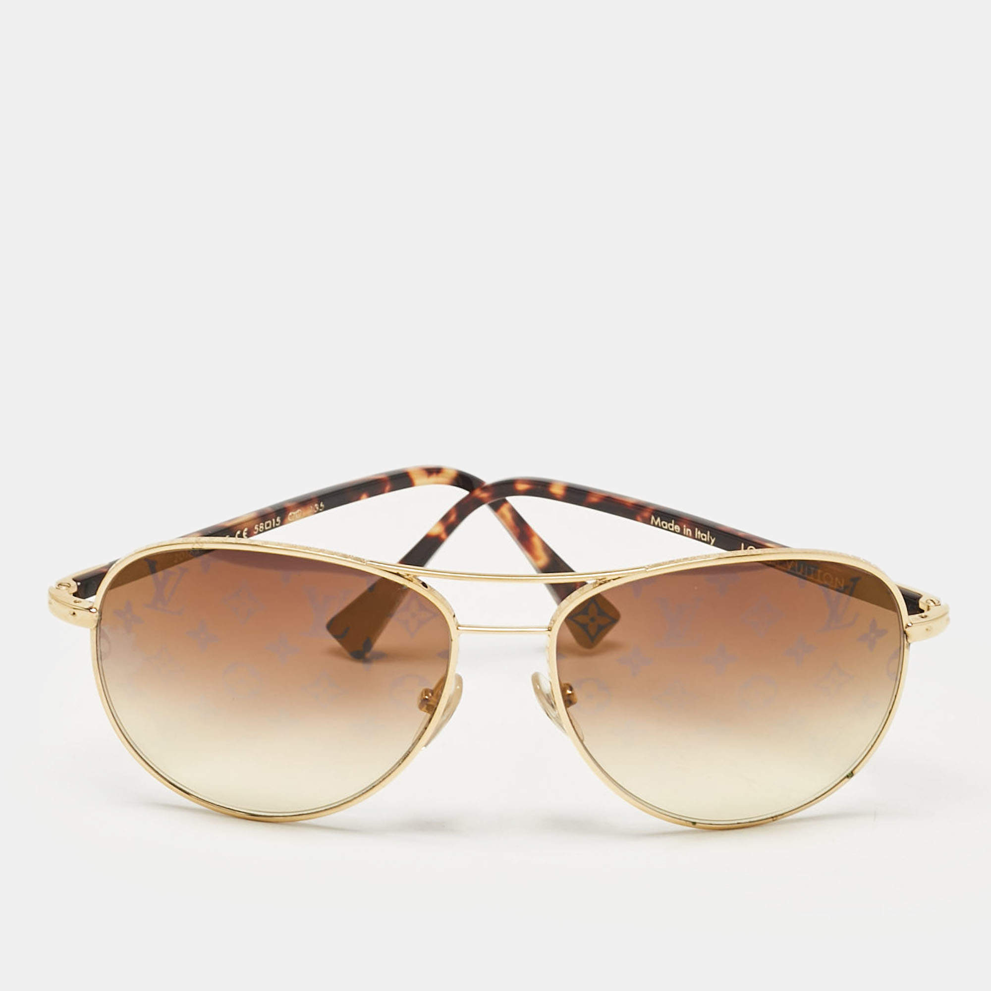 Louis Vuitton Gold/Brown Gradient Z0164U Conspiration Pilote Aviator Sunglasses